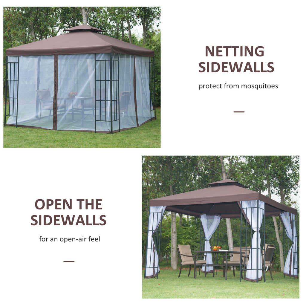 10'x10' Garden Gazebo Patio Canopy Portable Party Event Backyard w/ Mosquito Netting Coffee