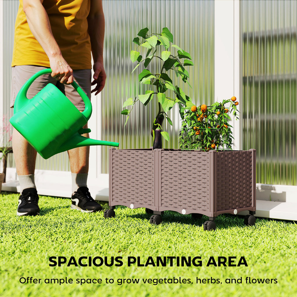 Plastic Raised Garden Bed, Indoor Outdoor Self Watering Planter Box with Drainage Holes and Plugs for Flowers