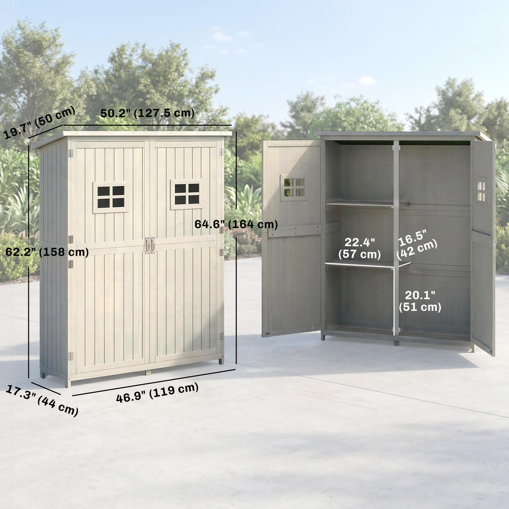4x1.5ft Wooden Garden Sheds, Outdoor Storage with Windows and Double Door for Gardeners, Grey