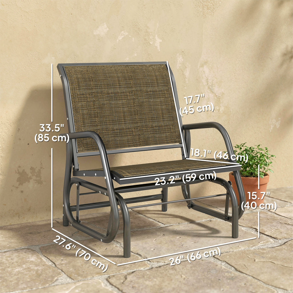 Patio Glider Outdoor Glider Chair with Breathable Mesh Seat & Backrest, Armrests and Metal Frame, Light Mixed Brown