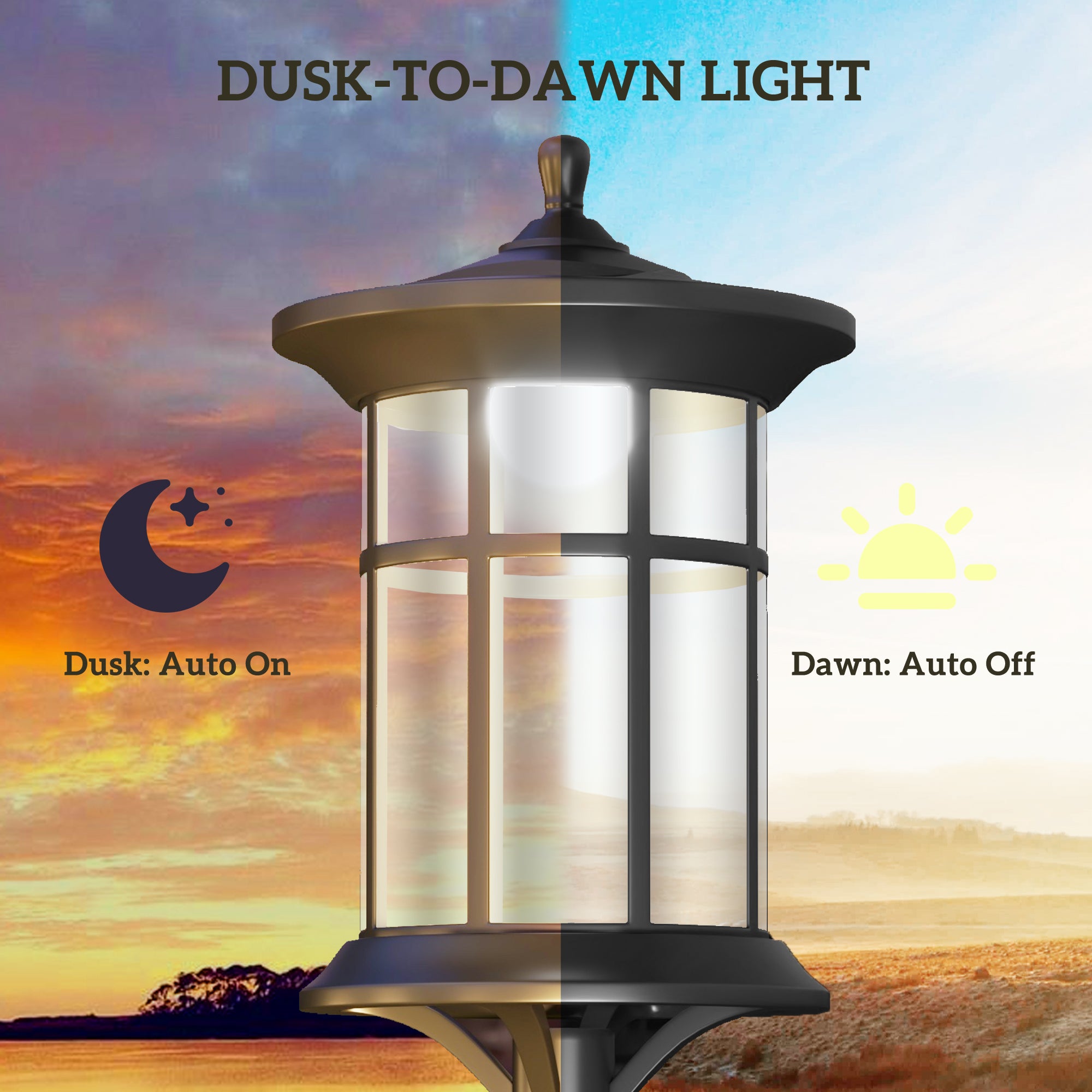 72" Solar Post Light, Cool White LED Outdoor Lamp, Waterproof IP44 for Patio, Garden, Backyard, Pathway