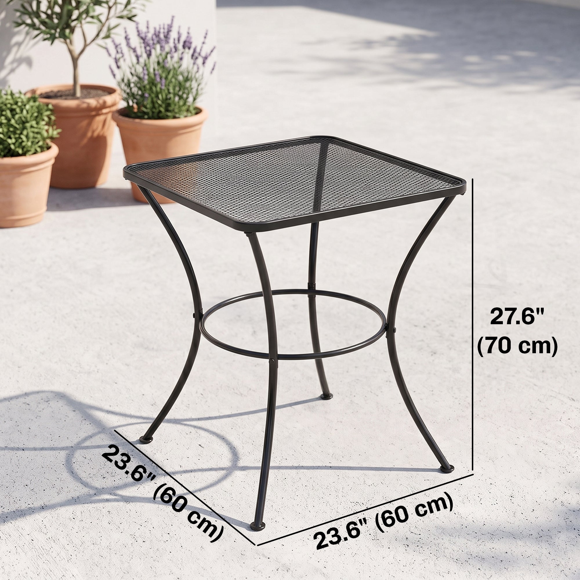 Square Garden Metal Bistro Table Outdoor Patio Coffee Side Desk 23.6" x 23.6" x 27.6" Black