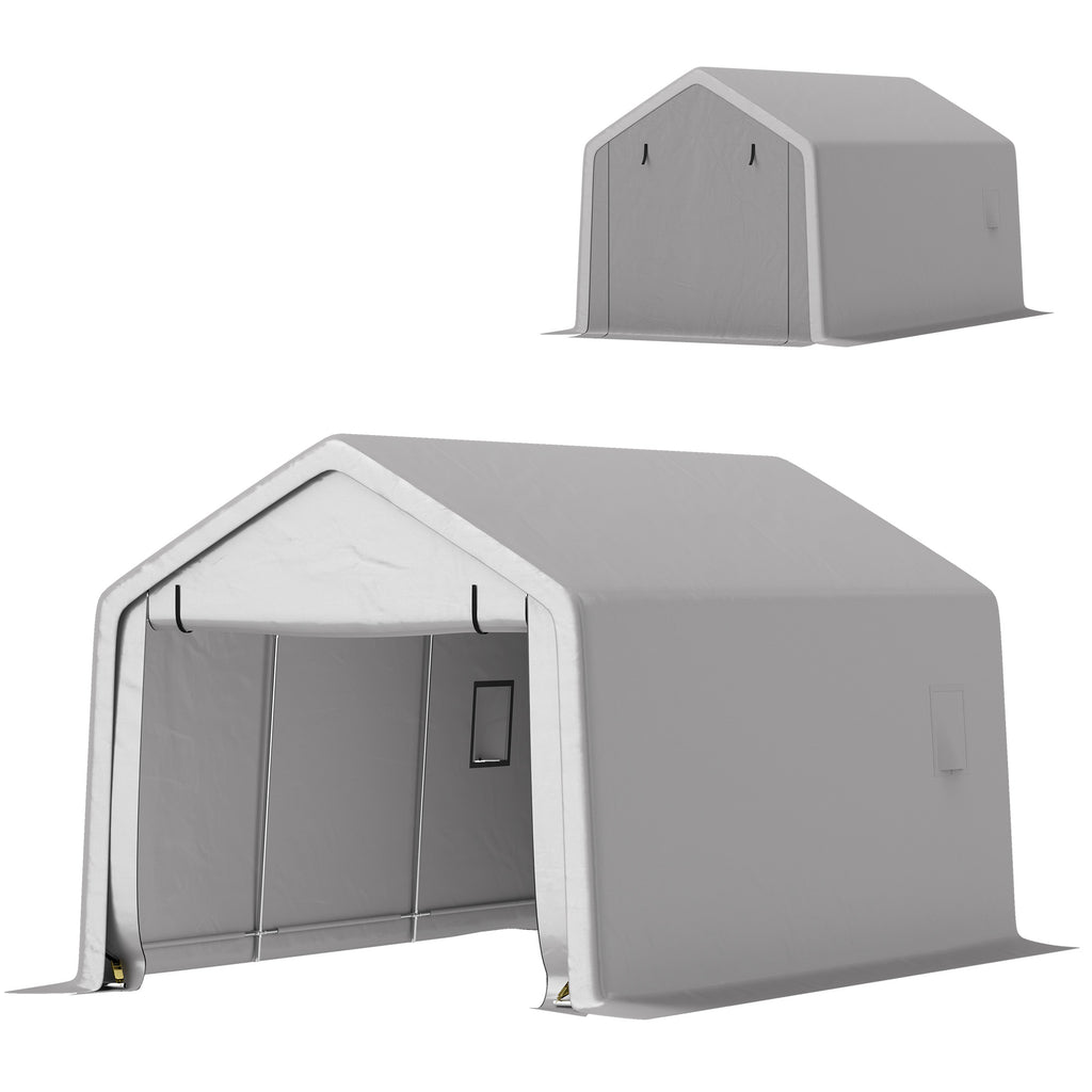Heavy Duty Carport, 10 x 17 ft Portable Garage with Roll-up Zipper Door for Motorcycle Garden Storage, Grey