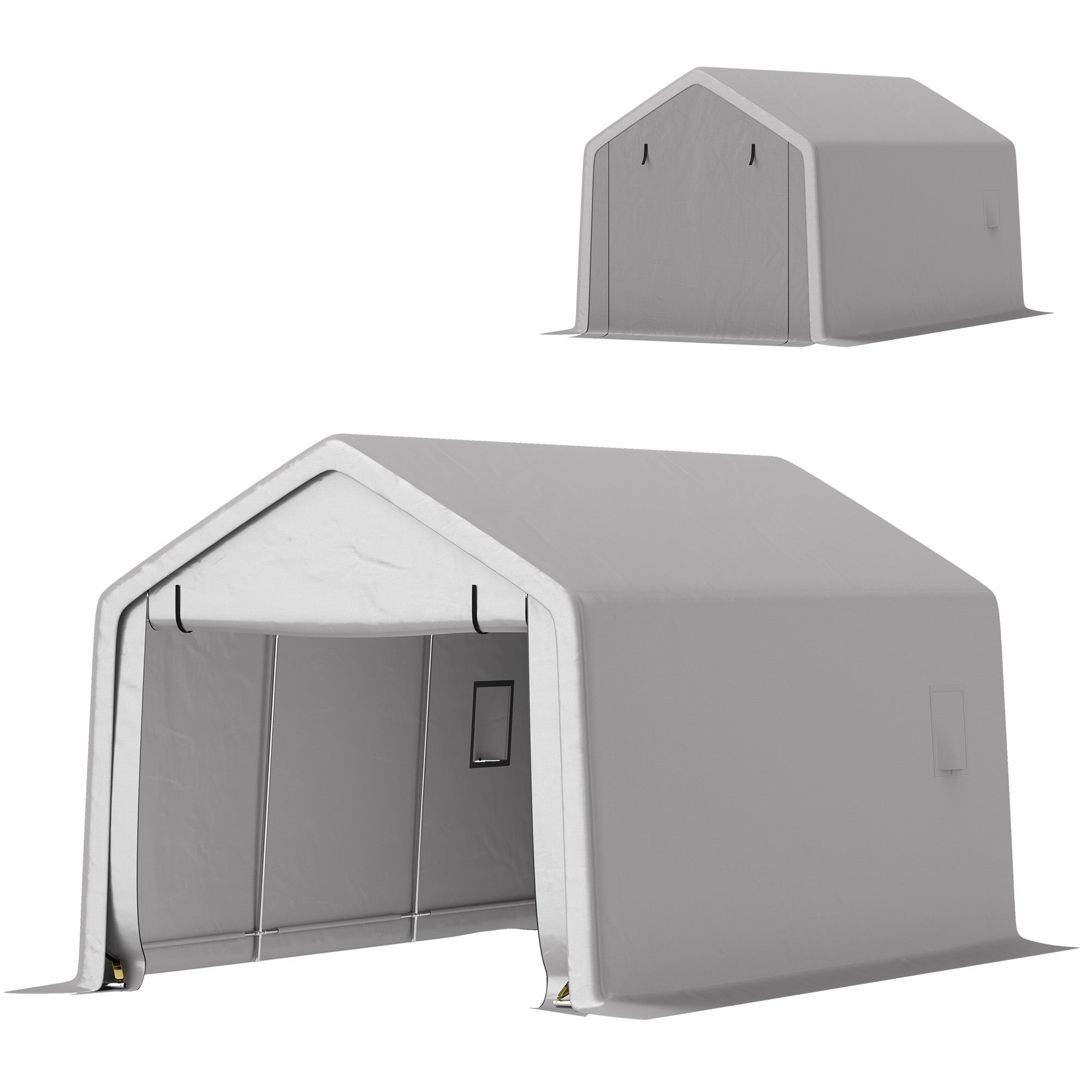 Heavy Duty Carport, 10 x 17 ft Portable Garage with Roll-up Zipper Door for Motorcycle Garden Storage, Grey