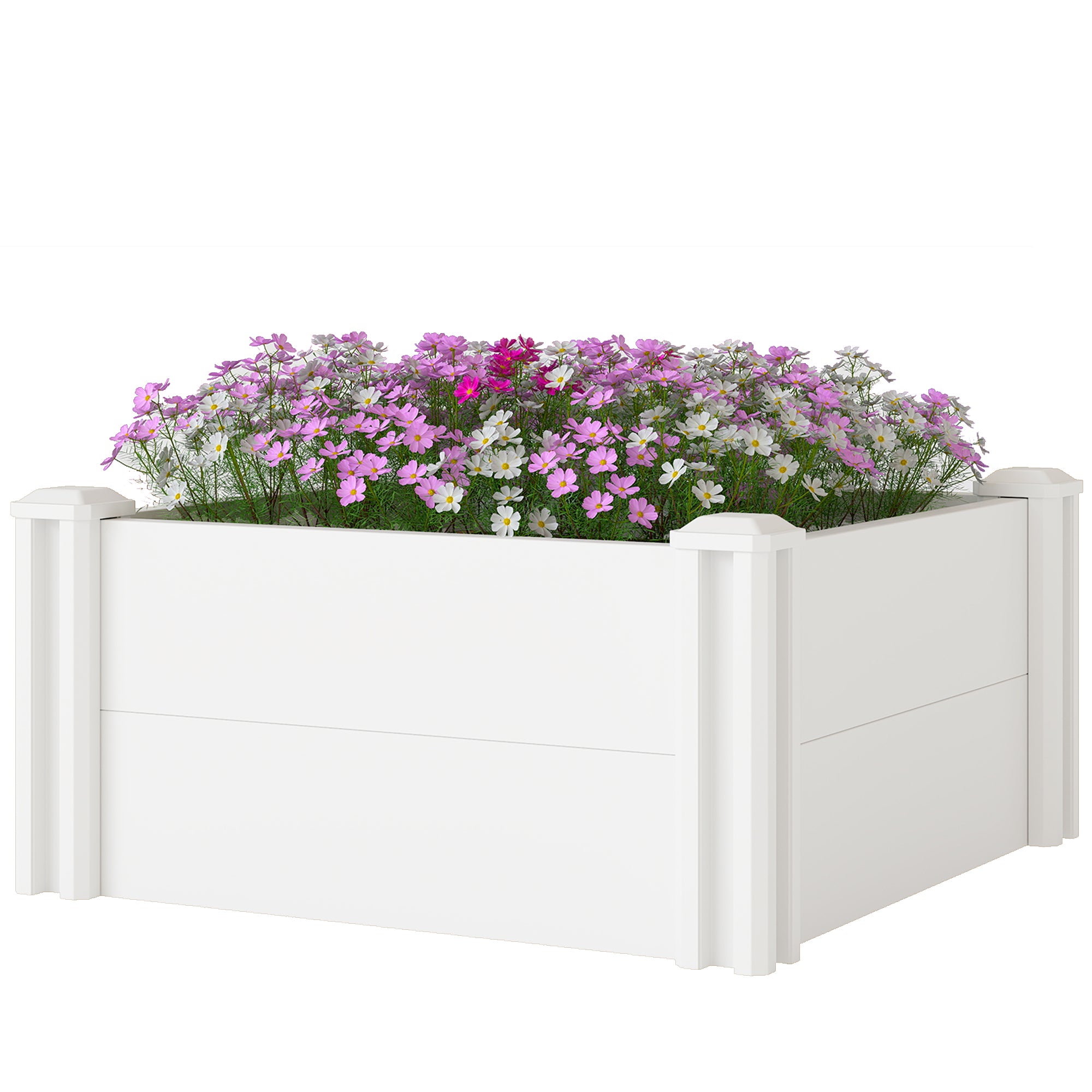 Vinyl Raised Garden Bed Kit, 2 x 2 x 1ft Modular Elevated Garden Box with Slotting Legs and Open Bottom, White
