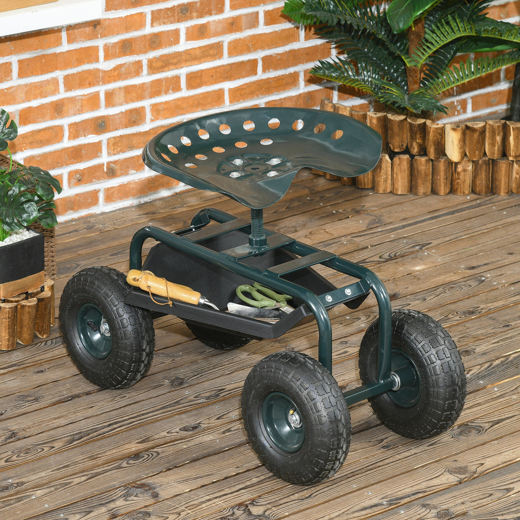 Garden Cart Garden Seat on Wheels with Tool Tray, 360Â° Swivel and Height Adjustable Seat, for Patio and Yard
