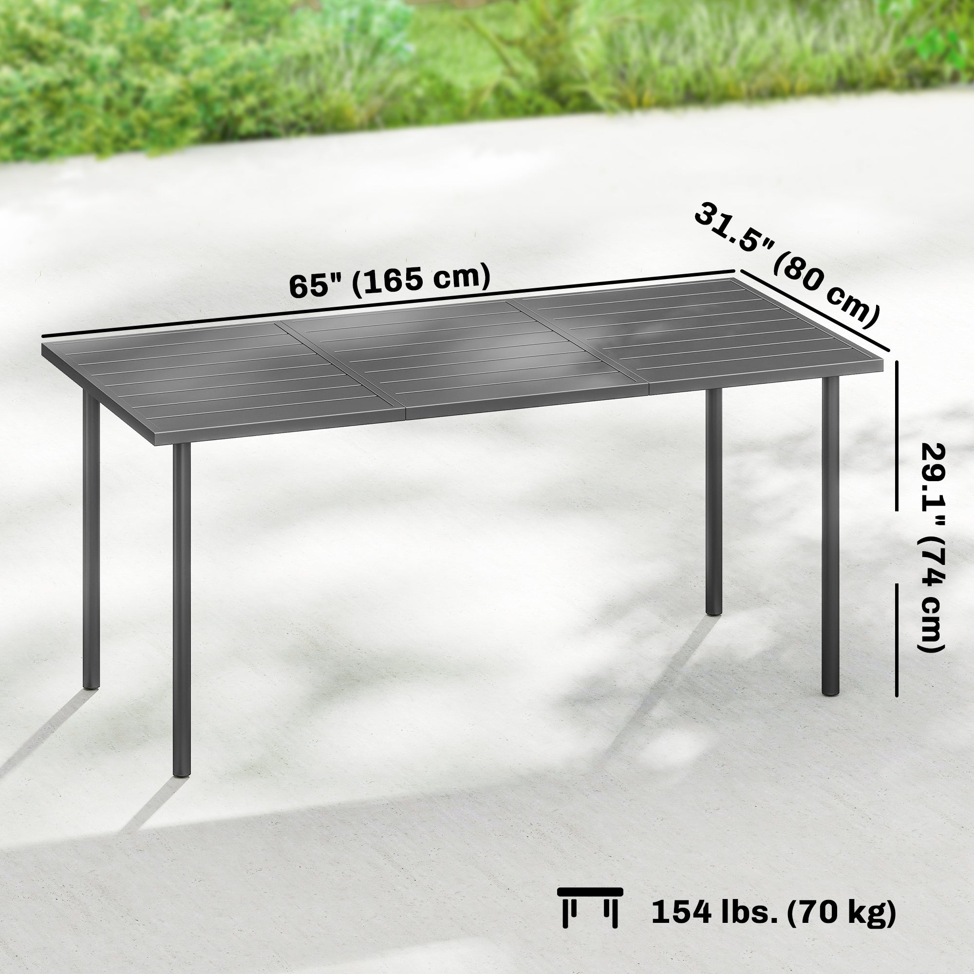 65" x 31.5" Outdoor Dining Table for 6, Metal Rectangular Patio Dining Table with Metal Slatted Top