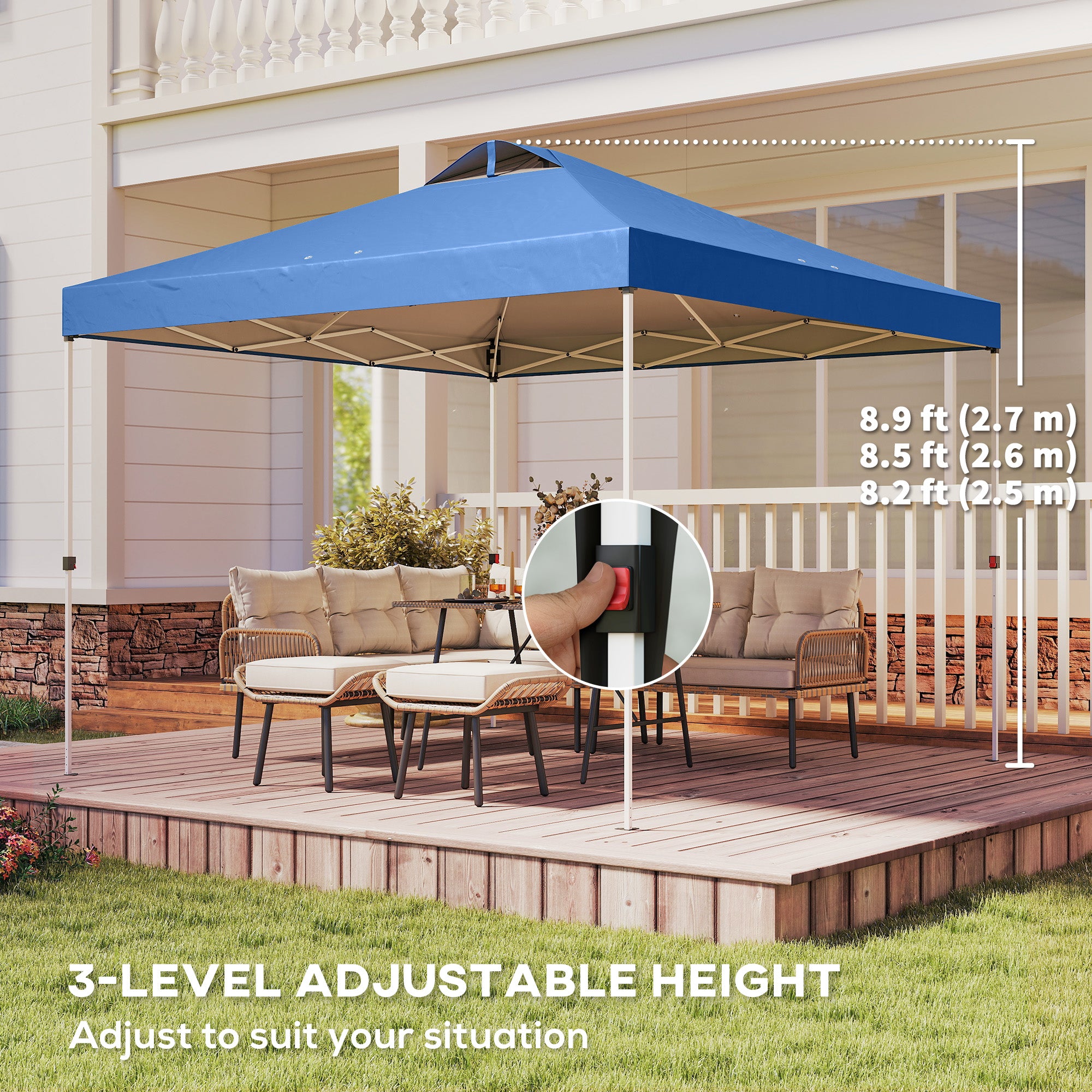 Pop Up Canopy Waterproof Canopy Tent with Carrying Bag for Parties Garden BBQs 9.8' x 9.8', Blue