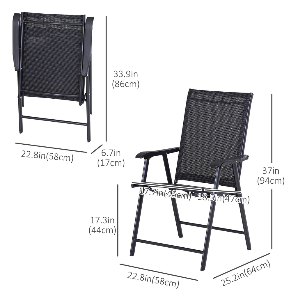2-Piece Folding Dining Chair Set for Relaxing on Patio, Balcony, or Garden, Comfortable Outdoor Furniture with Armrests, Black