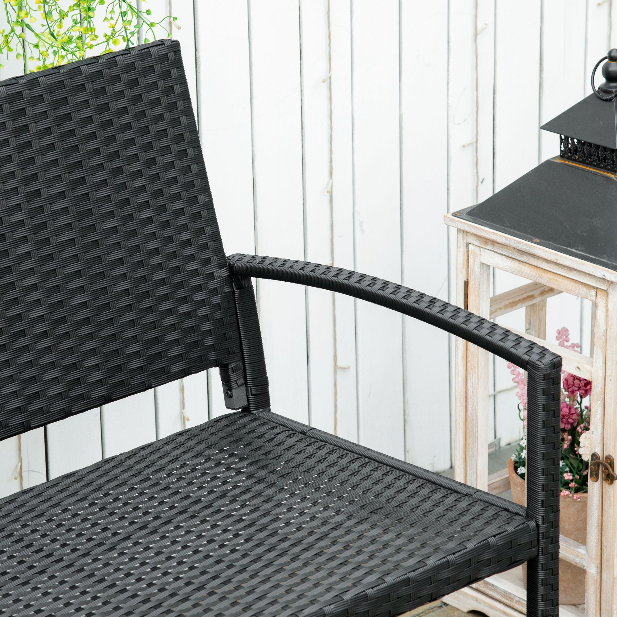 Rattan Wicker Loveseat Garden Bench Hand Woven Portable Backyard Black