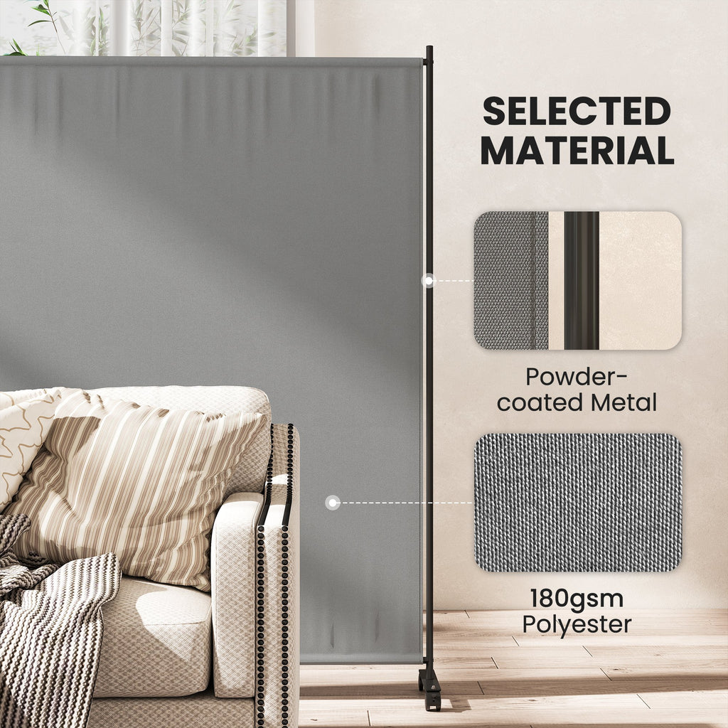 Indoor Room Divider with Castor Wheels, Rolling Privacy Screen for Home Office Bedroom, 6ft Tall
