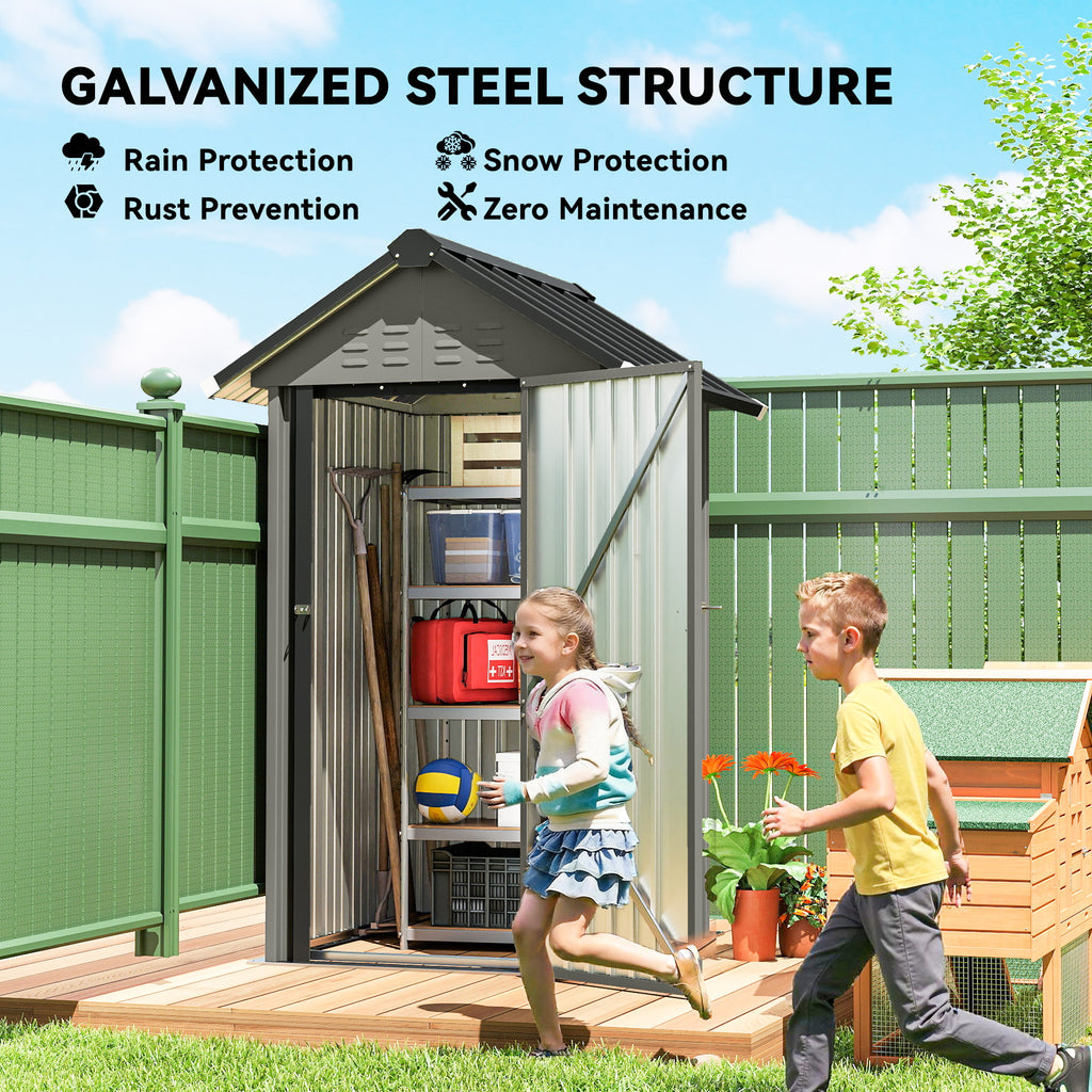 Outdoor Storage Shed with Lockable Door, Metal Garden Shed with 4 Vents for Backyard Patio