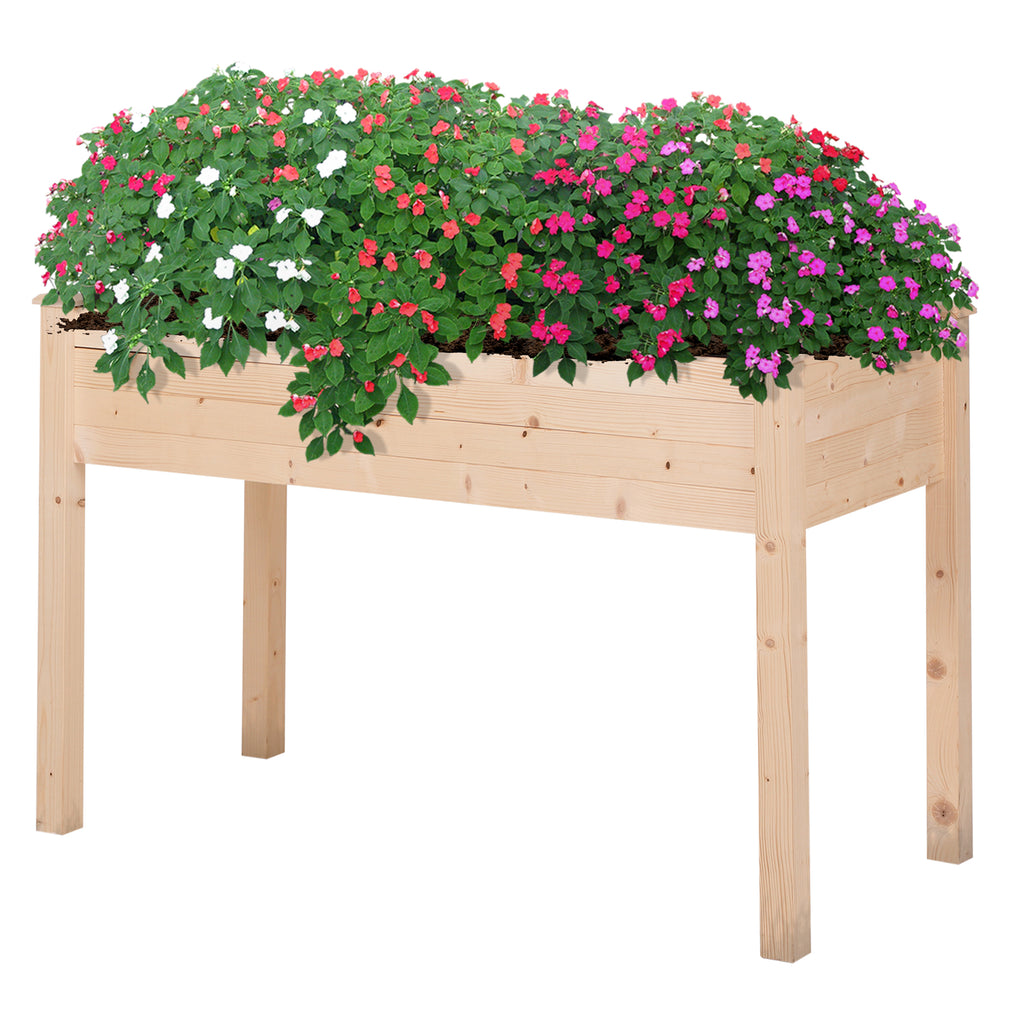48" x 22" x 30" Wooden Patio Raised Garden Bed Planter, Elevated Planter Box with Legs, Outdoor Flower Stand with Inner Bag, Natural Wood Colour