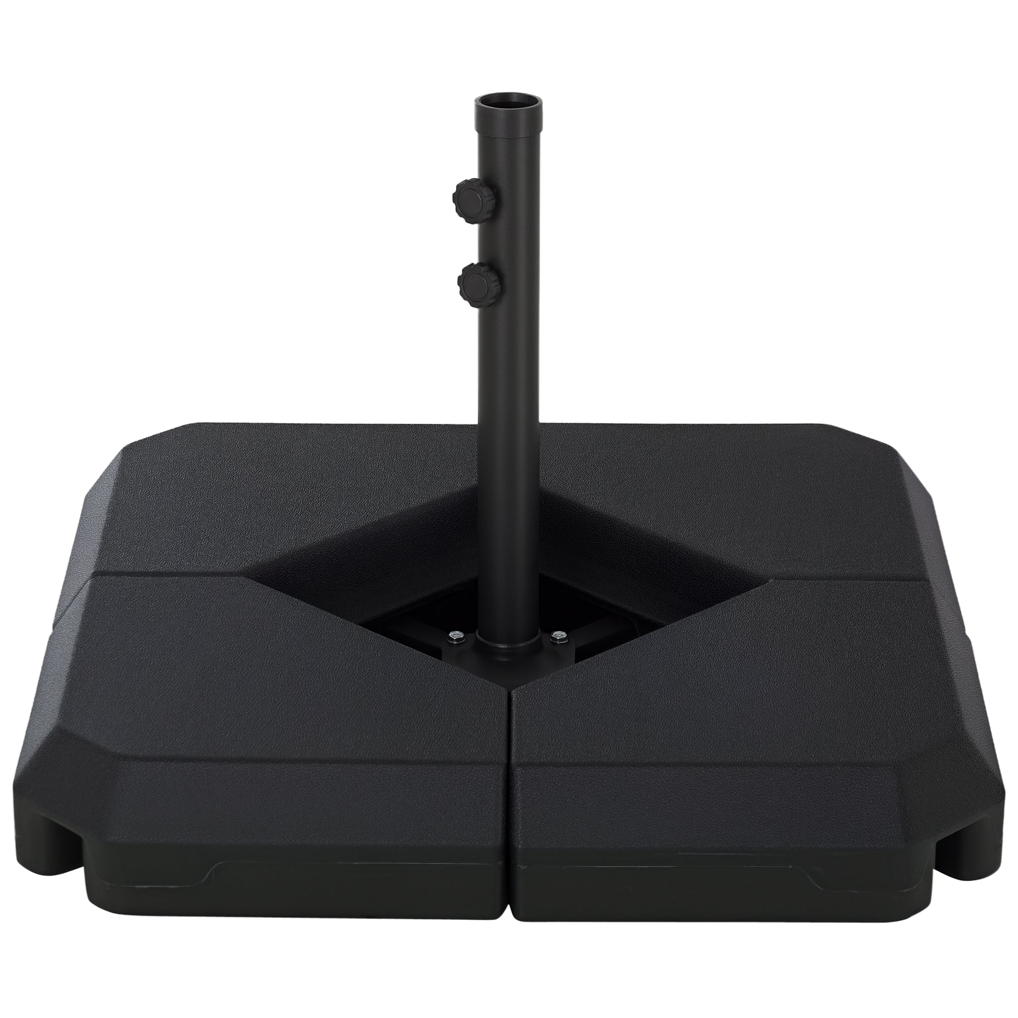Umbrella Stand Fitting 2" Poles and Steel Base with 4 Fillable Plastic Weights, 158lbs Sand or 132lbs Water Filled, Black