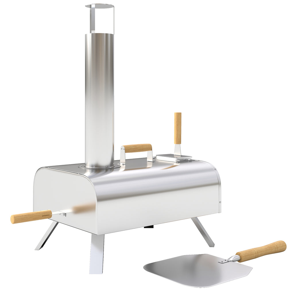 Outdoor Pizza Oven, Portable Wood Pellet Pizza Oven with Pizza Stone and Peel, Foldable Legs, Chimney