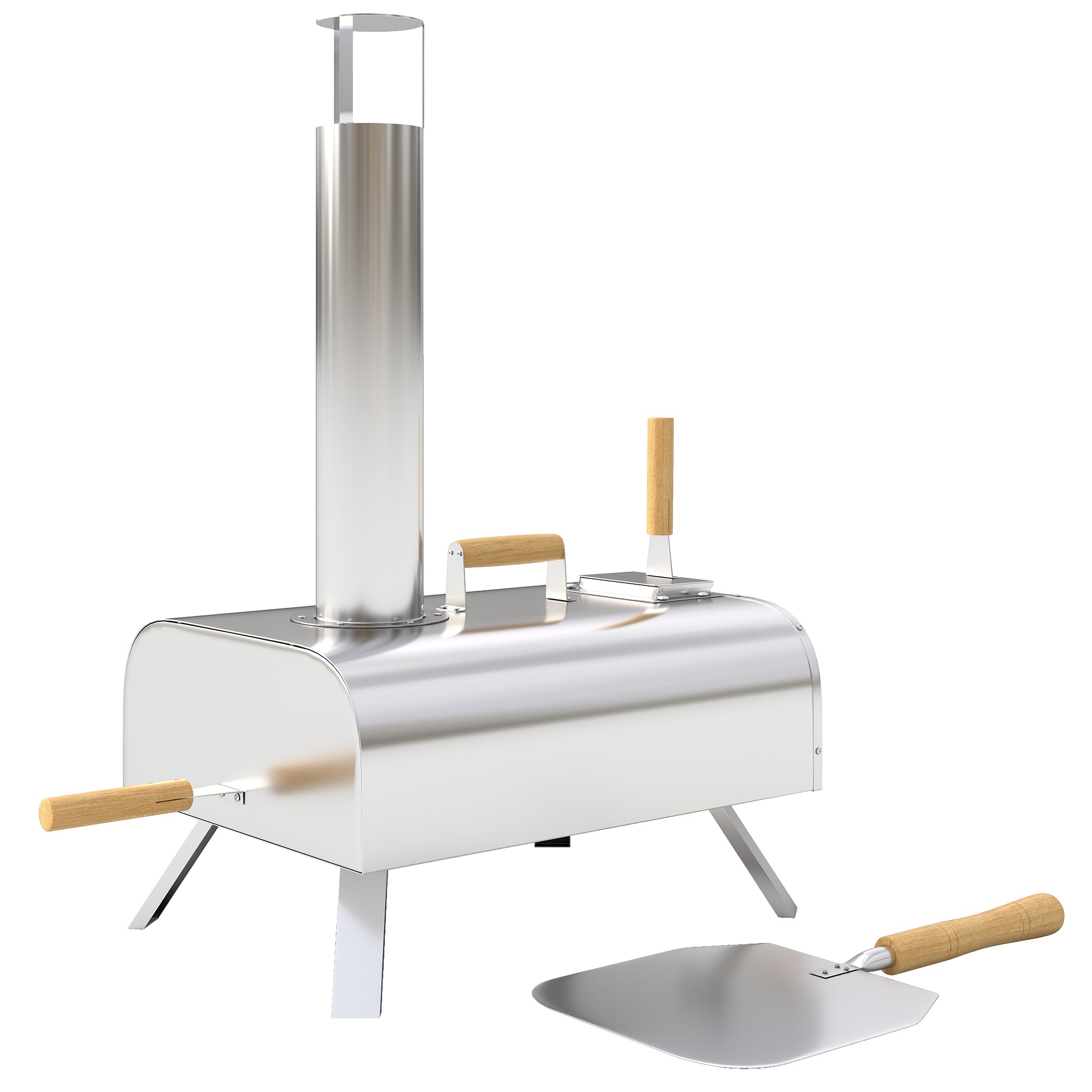 Outdoor Pizza Oven, Portable Wood Pellet Pizza Oven with Pizza Stone and Peel, Foldable Legs, Chimney