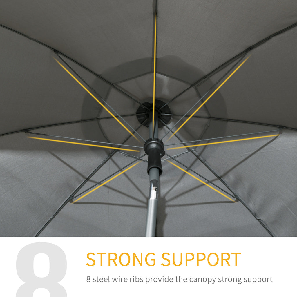 6ft Beach Umbrella, Outdoor Sun Shade Parasol with Push Button Tilt, Ruffled  UV50+ Vented Canopy, Dark Grey