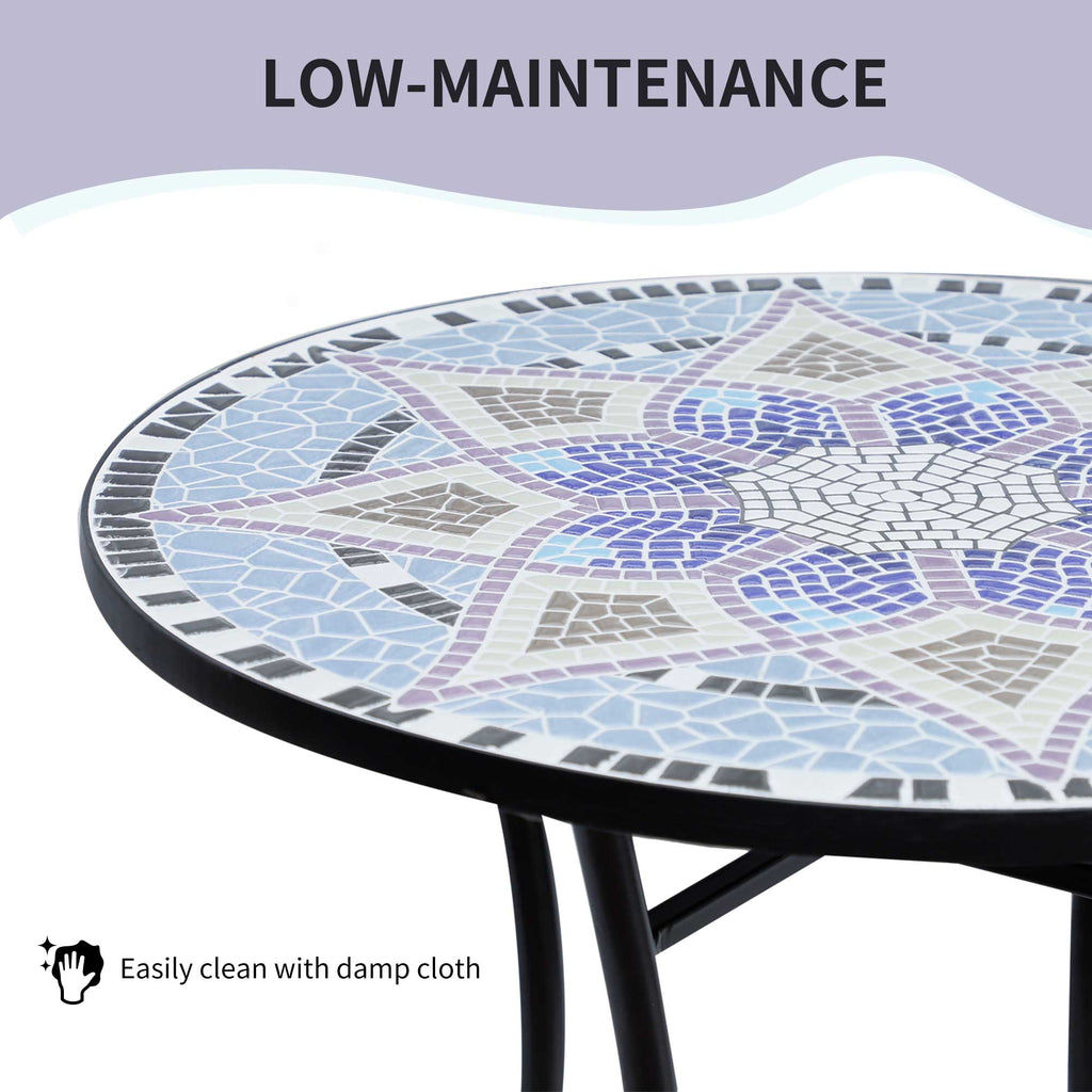 23.6" Mosaic Round Patio Table with Ceramic Tabletop, Outdoor Furniture, Multicolor