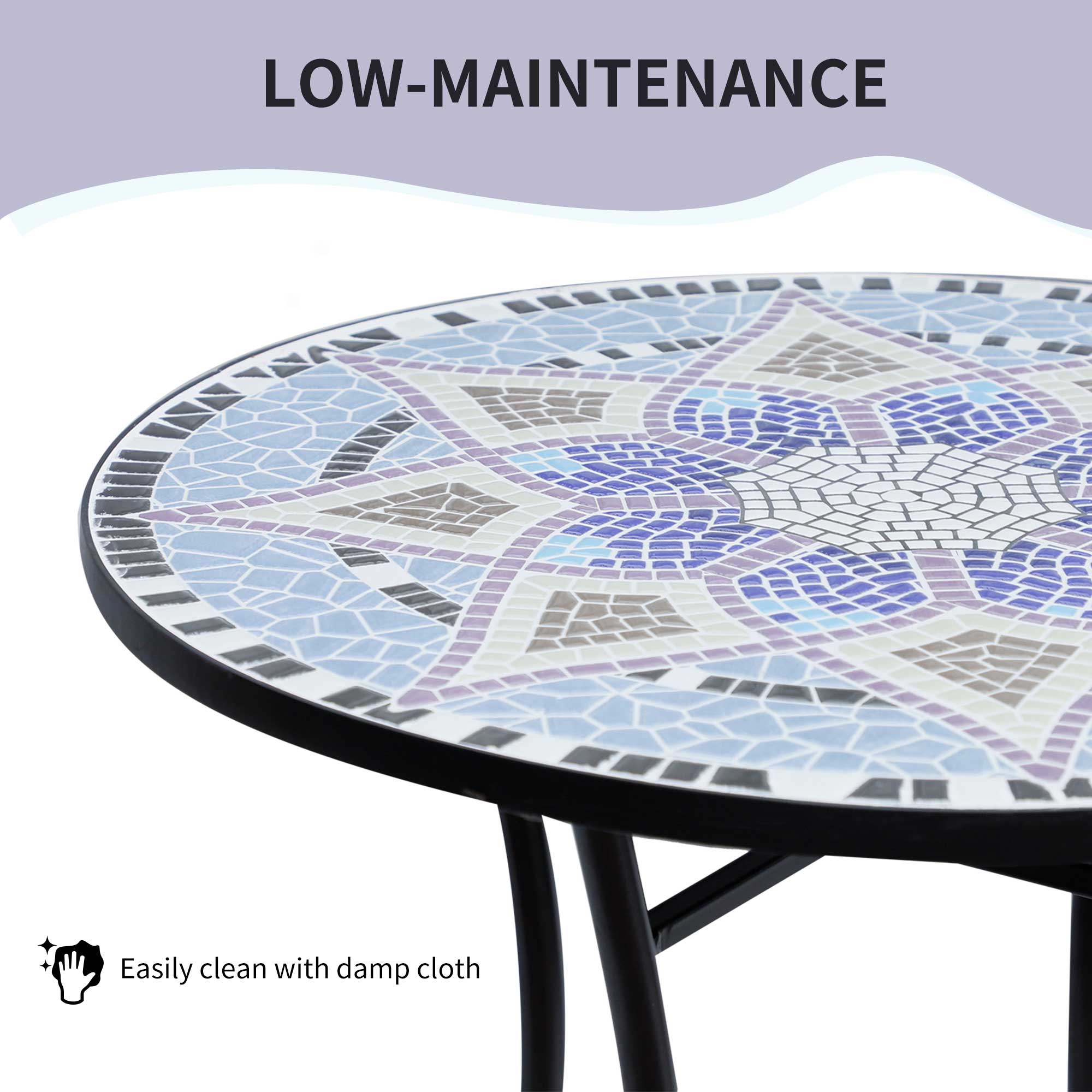 23.6" Mosaic Round Patio Table with Ceramic Tabletop, Outdoor Furniture, Multicolor
