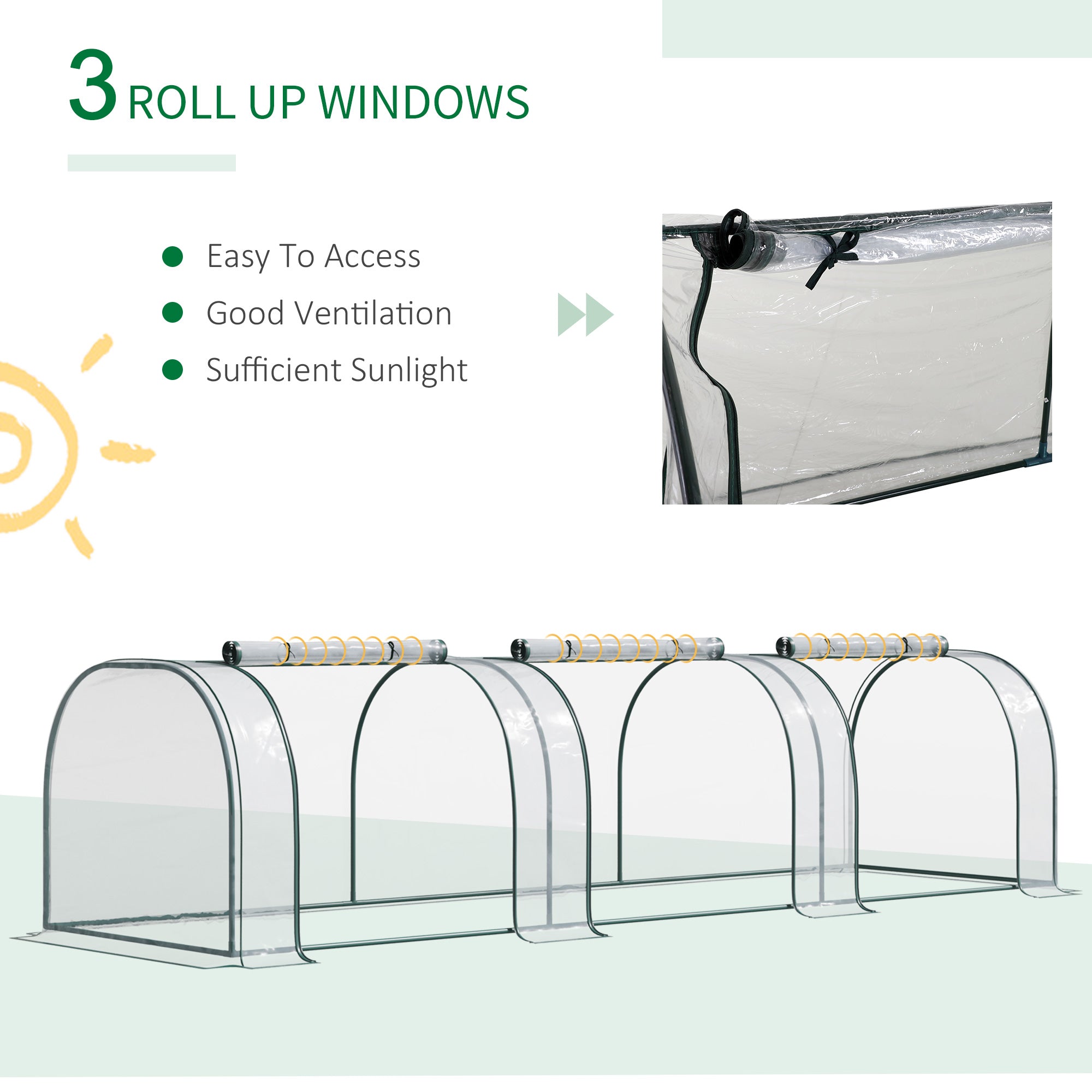 138"x39"x32" Transparent PVC Mini Tunnel Greenhouse Garden Green Grow Shed Portable Plant Flower Warm House Steel Frame Zipped Doors