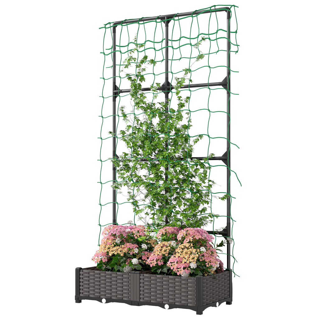 2PCS Plastic Planter Box with Trellis, Self-Watering Raised Garden Bed with Trellis and Netting