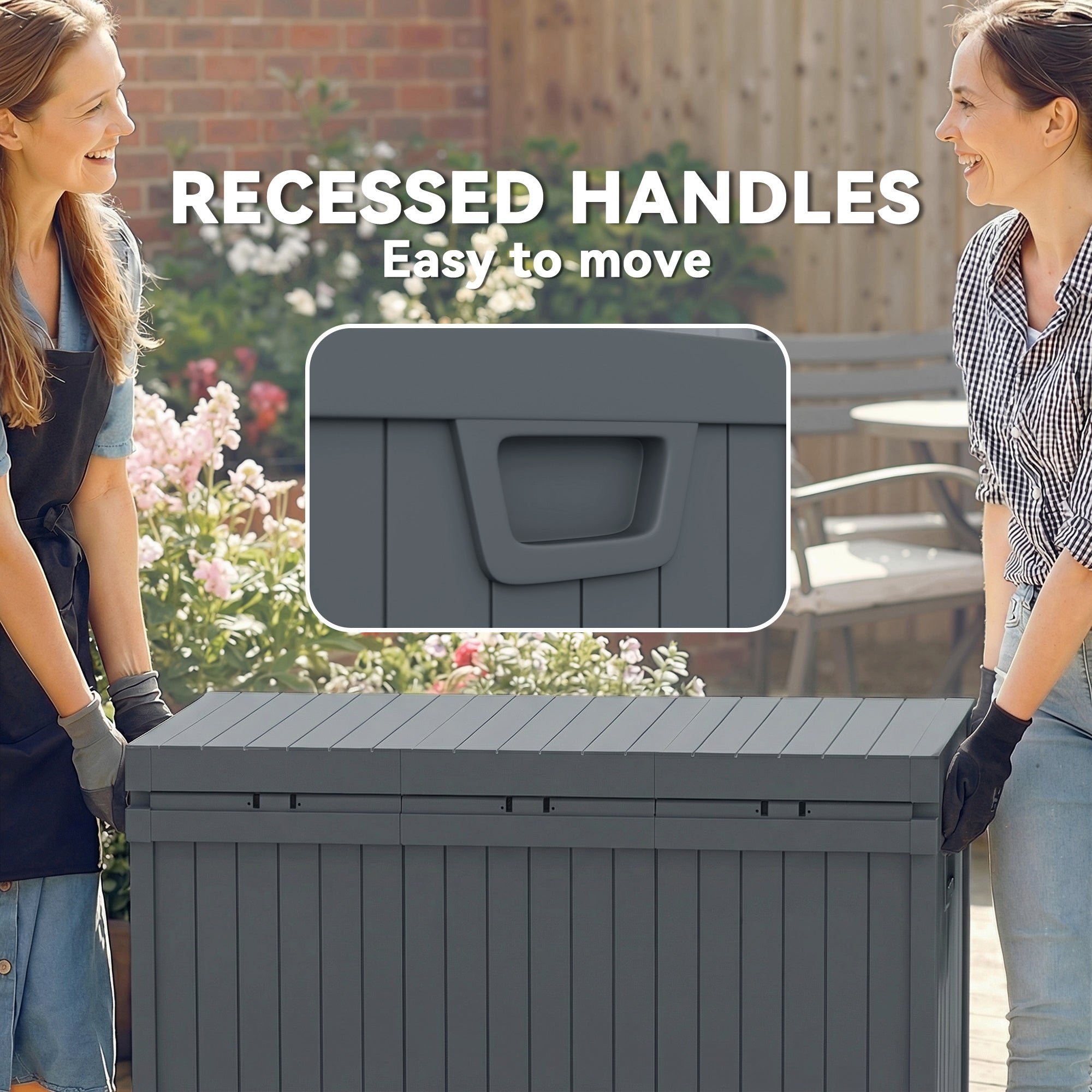 70 Gallon Deck Box, Resin Outdoor Storage Box with Handles, Waterproof Storage Container for Garden Tools, Dark Grey