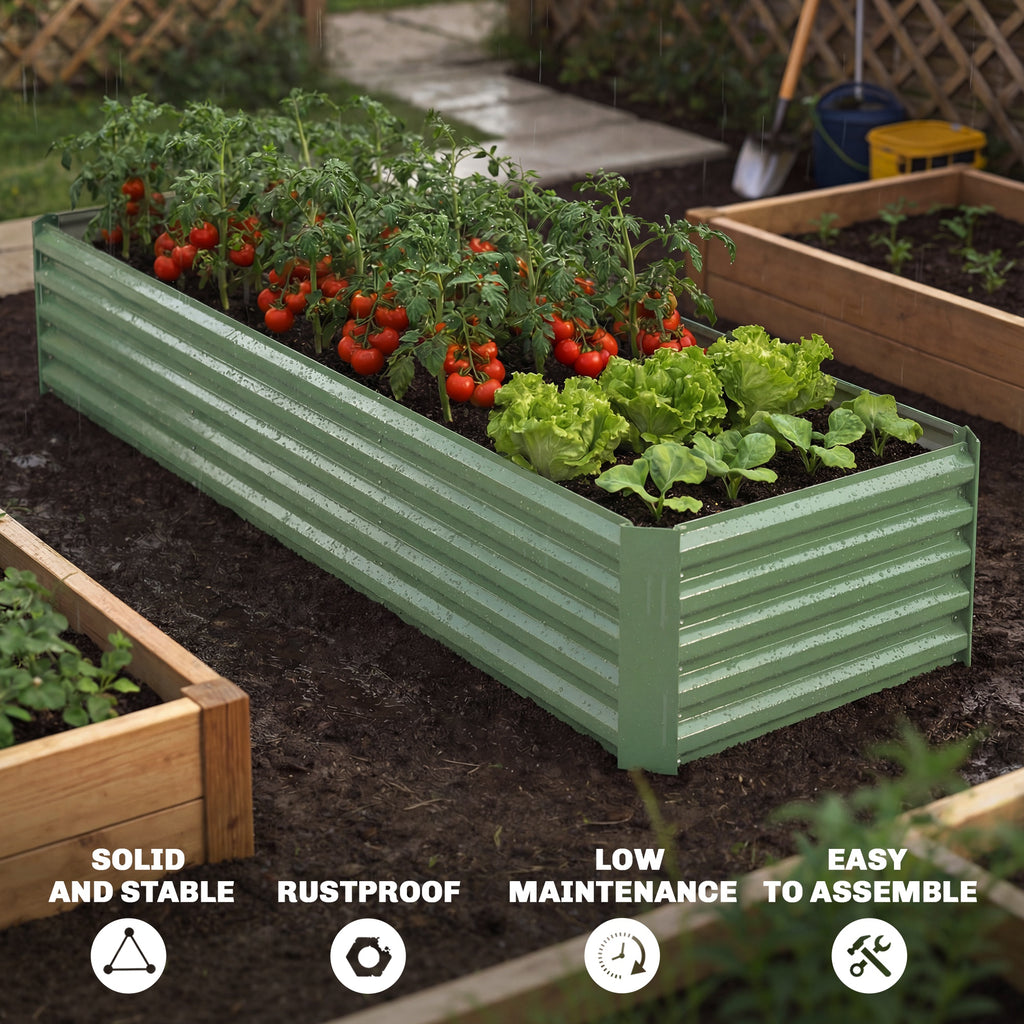 8'x2.6'x1.5' Galvanized Raised Bed, Large Elevated Planter Box for Growing Flowers, Herbs and Vegetables, Light Green