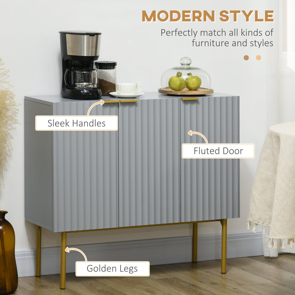 Modern Storage Cabinet Sideboard Buffet Cabinet with Gold Legs for Living Room Dining Room Hallway Grey
