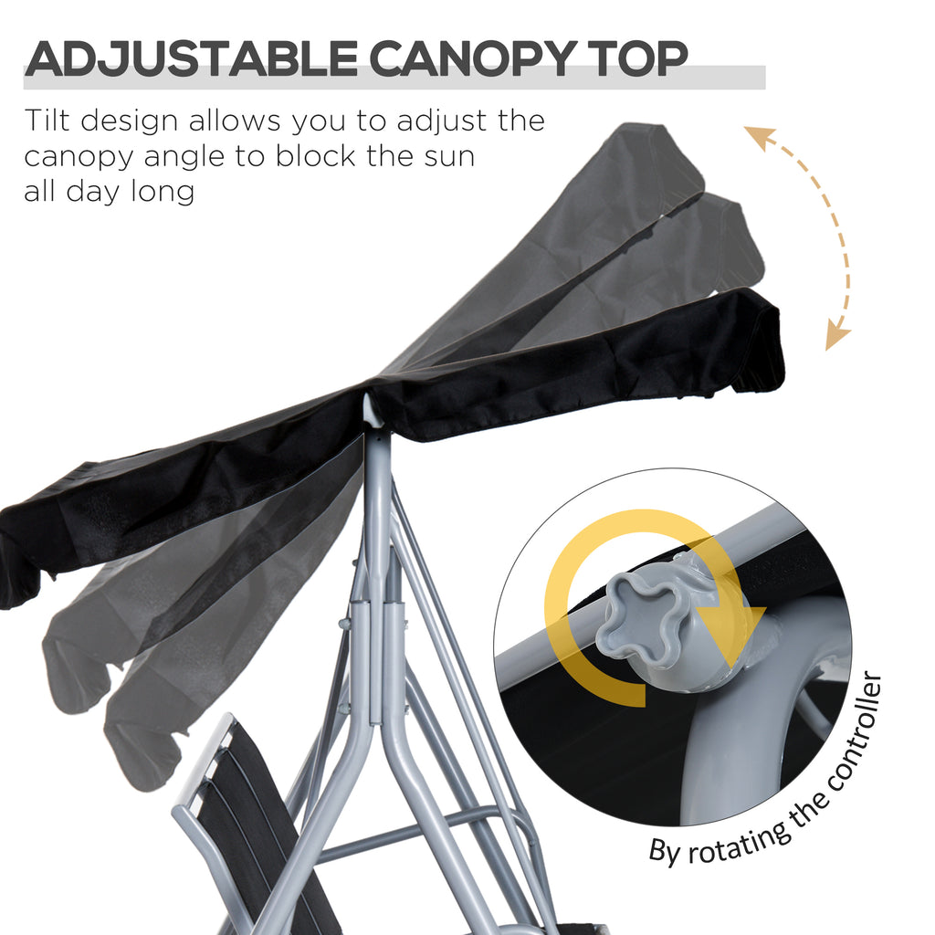 3-Seater Patio Swing, Outdoor Swing Chair, A Frame Porch Swing with Canopy Garden Hammock Glider Bed, Black