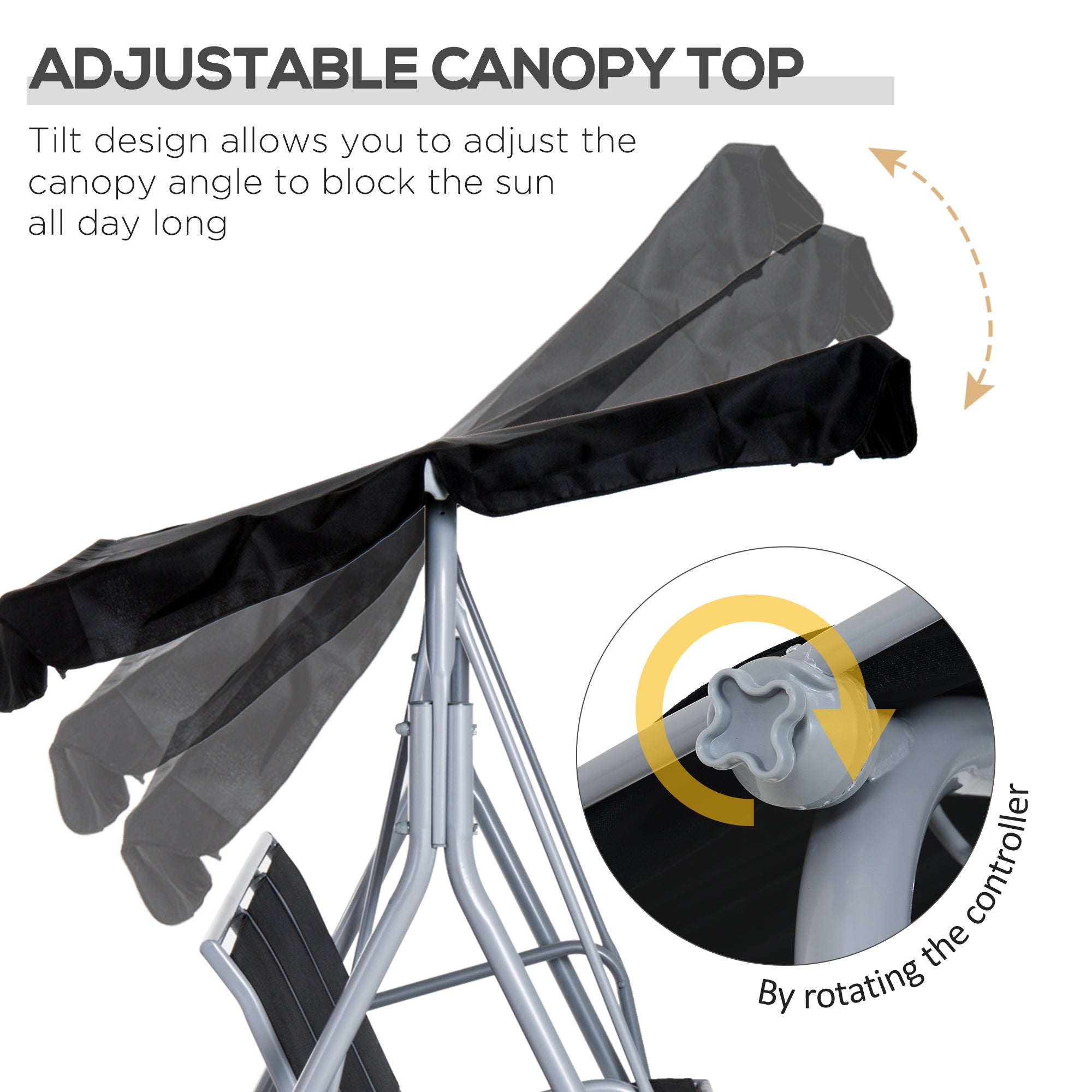 3-Seater Patio Swing, Outdoor Swing Chair, A Frame Porch Swing with Canopy Garden Hammock Glider Bed, Black