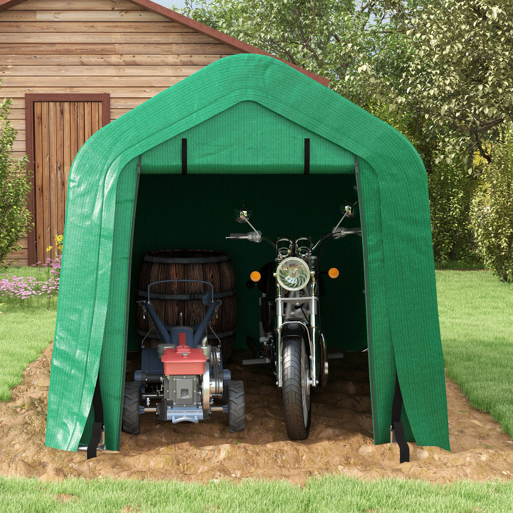 8' x 6' Carport with Sidewalls and Roll-up Door, Outdoor Storage Shelter for Motorcycle and Car, Green