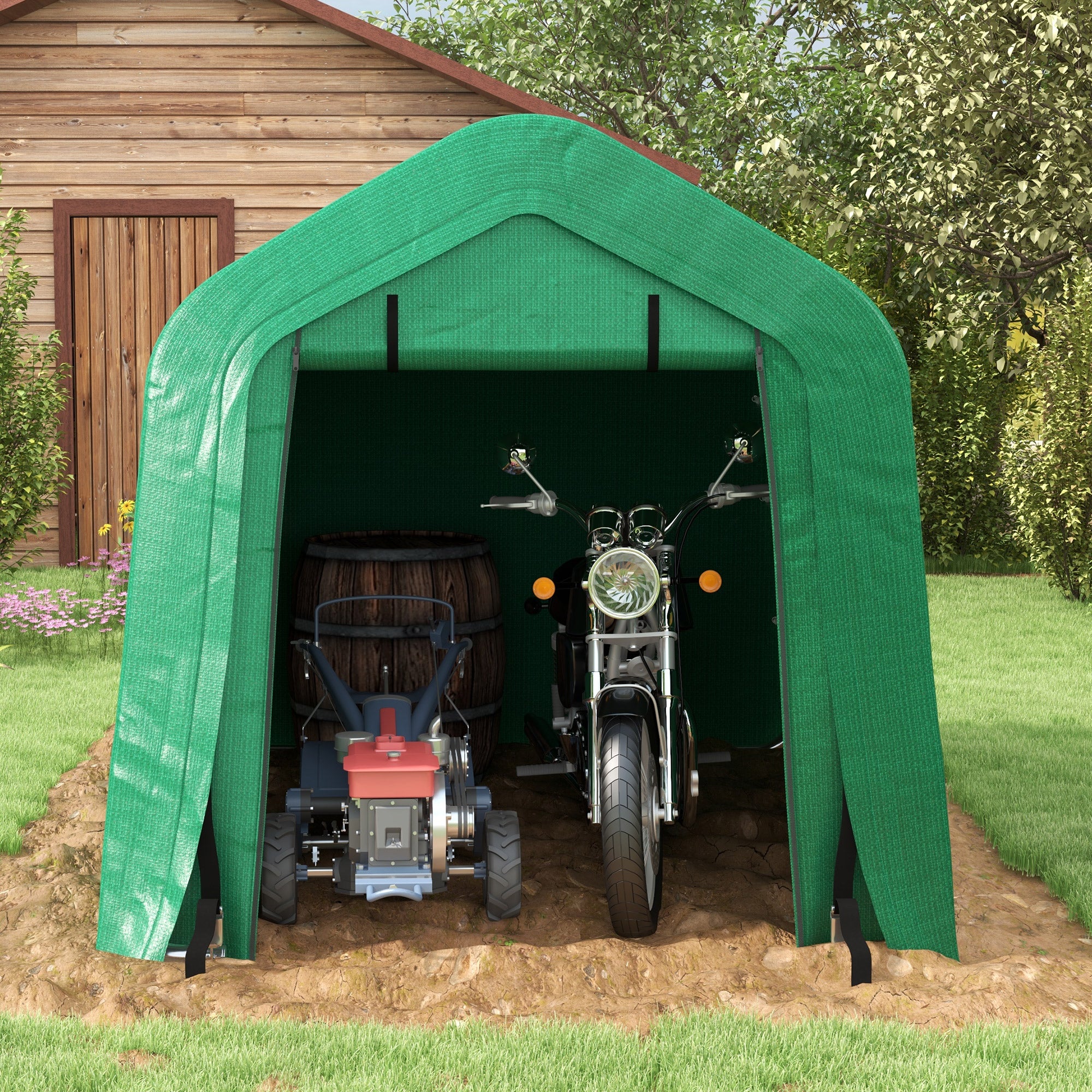 8' x 6' Carport with Sidewalls and Roll-up Door, Outdoor Storage Shelter for Motorcycle and Car, Green
