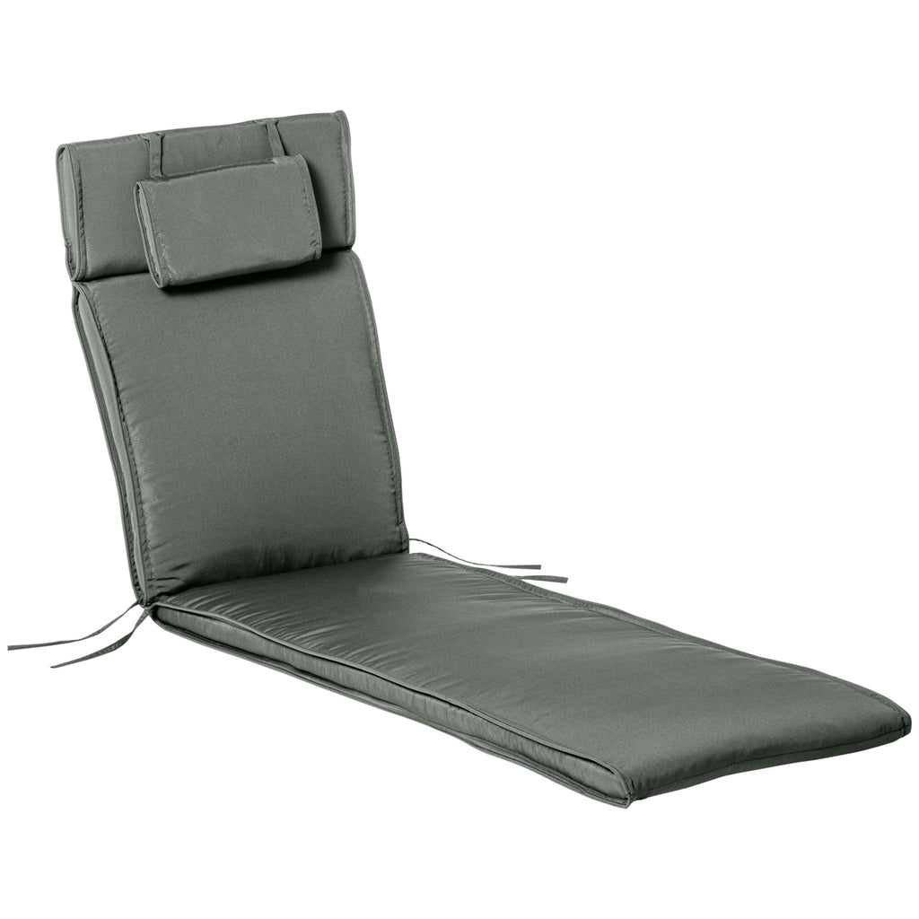 Garden Lounger Chair Cushion Replacement, Deep Seat Patio Cushions with Thick Padded, Headrest, Removable Cover, Cushion ONLY, Grey