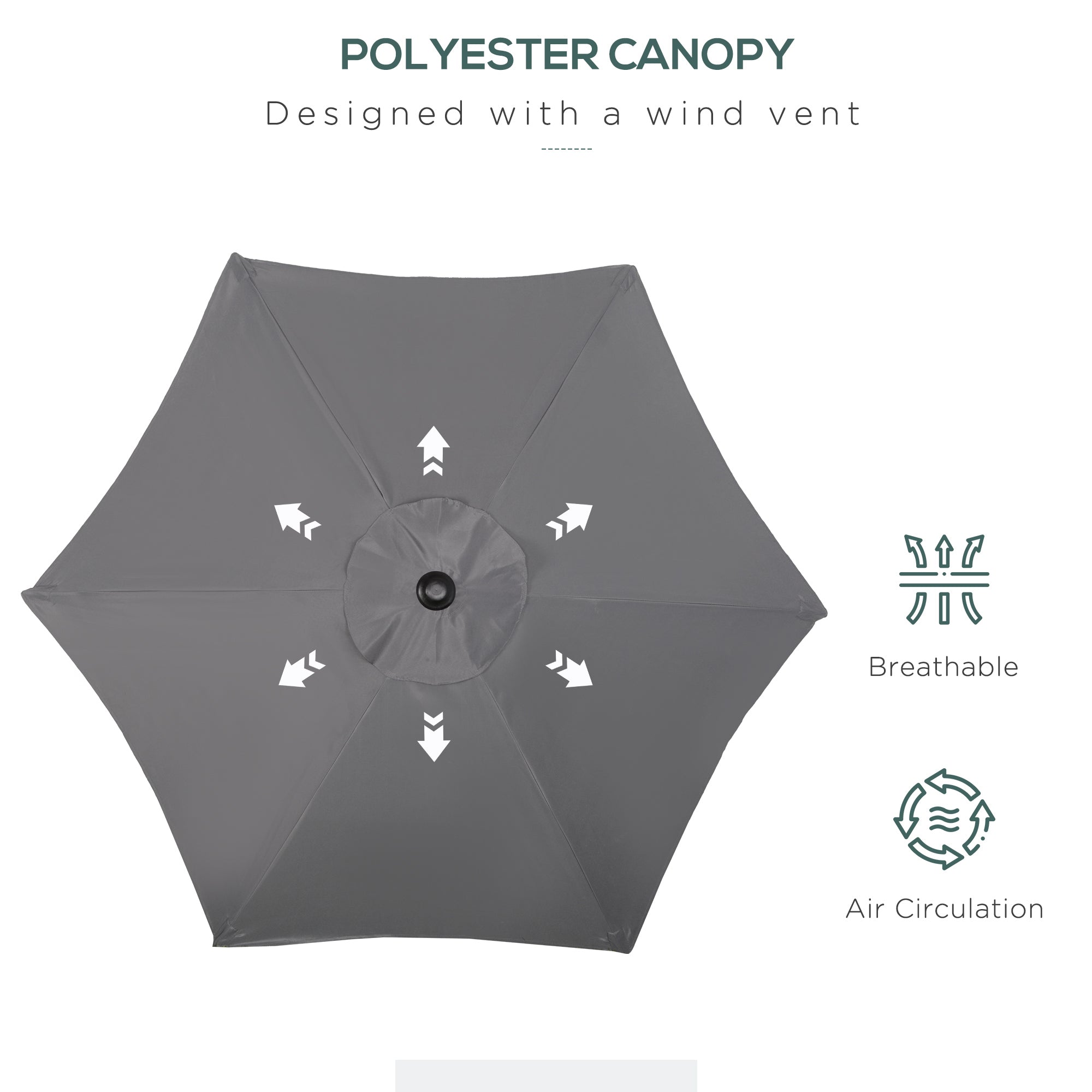 6.6FT Patio Umbrella, Outdoor Parasol with 6 Solid Ribs, Dark Grey