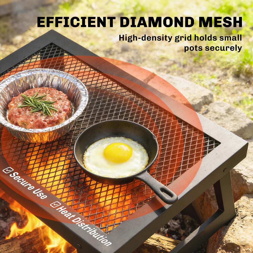 Folding Campfire Grill, 22" x 12" Heavy Duty Carbon Steel Grill Grate with Folding Legs, Black