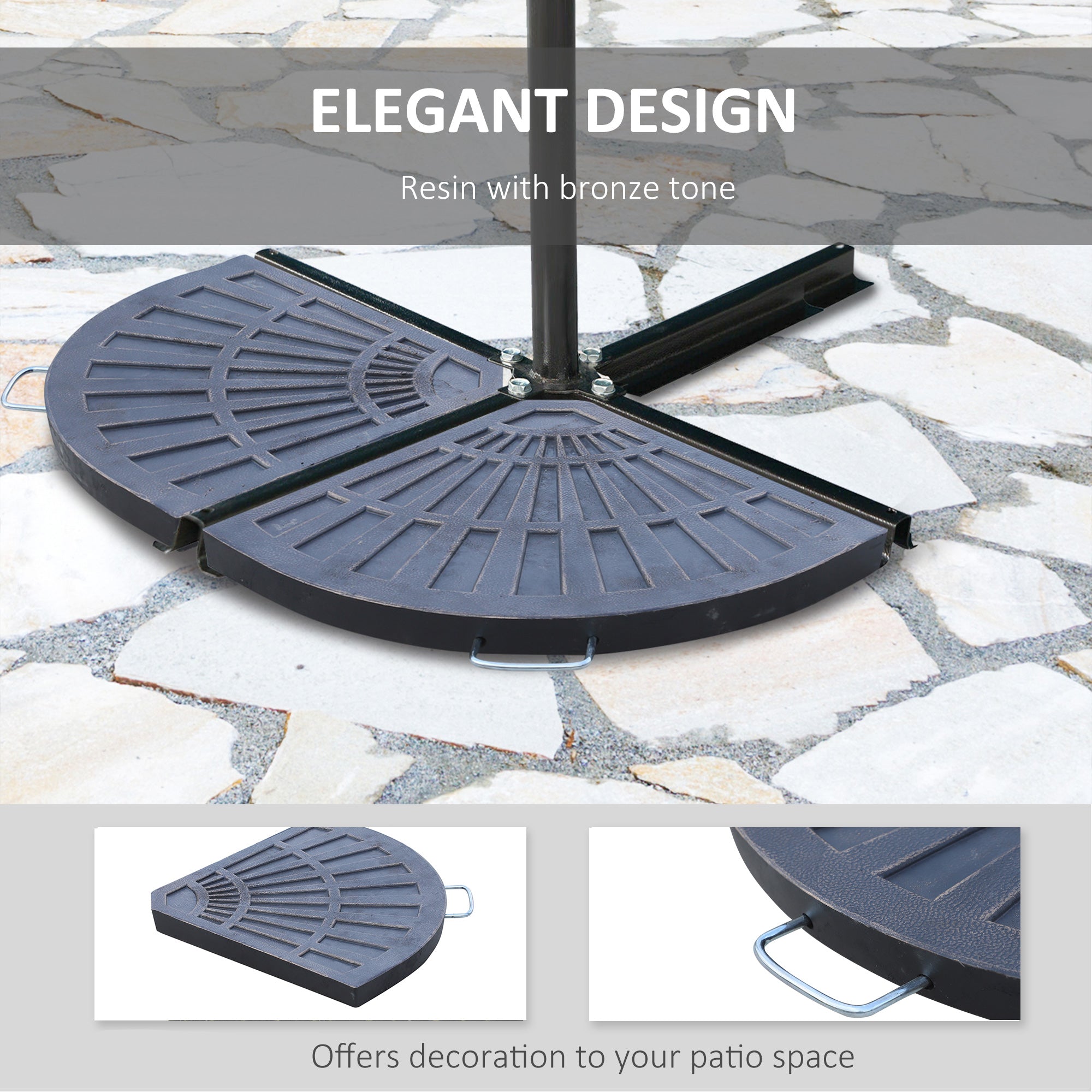 2pc Portable Umbrella Base Weights 61.6lbs Resin Flabelliform Garden Parasol Base Outdoor Patio Umbrella Stand Holder Weights, Bronze