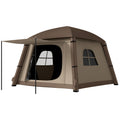 Inflatable Camping Tent, 1-2 Person Glamping Tent with Hand Pump, Blow Up Tent with Doors, Carry Bag, Khaki and Brown