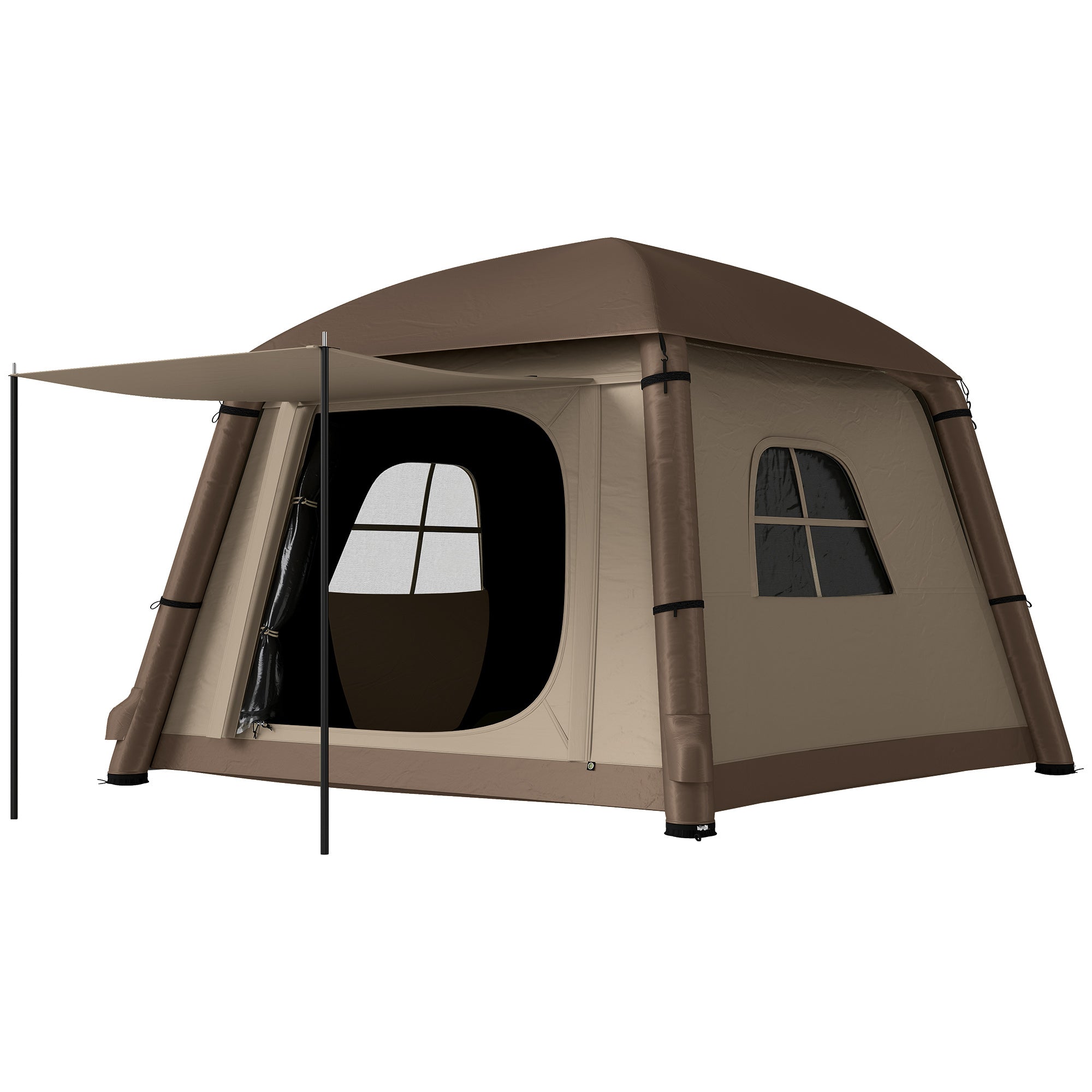 Inflatable Camping Tent, 1-2 Person Glamping Tent with Hand Pump, Blow Up Tent with Doors, Carry Bag, Khaki and Brown