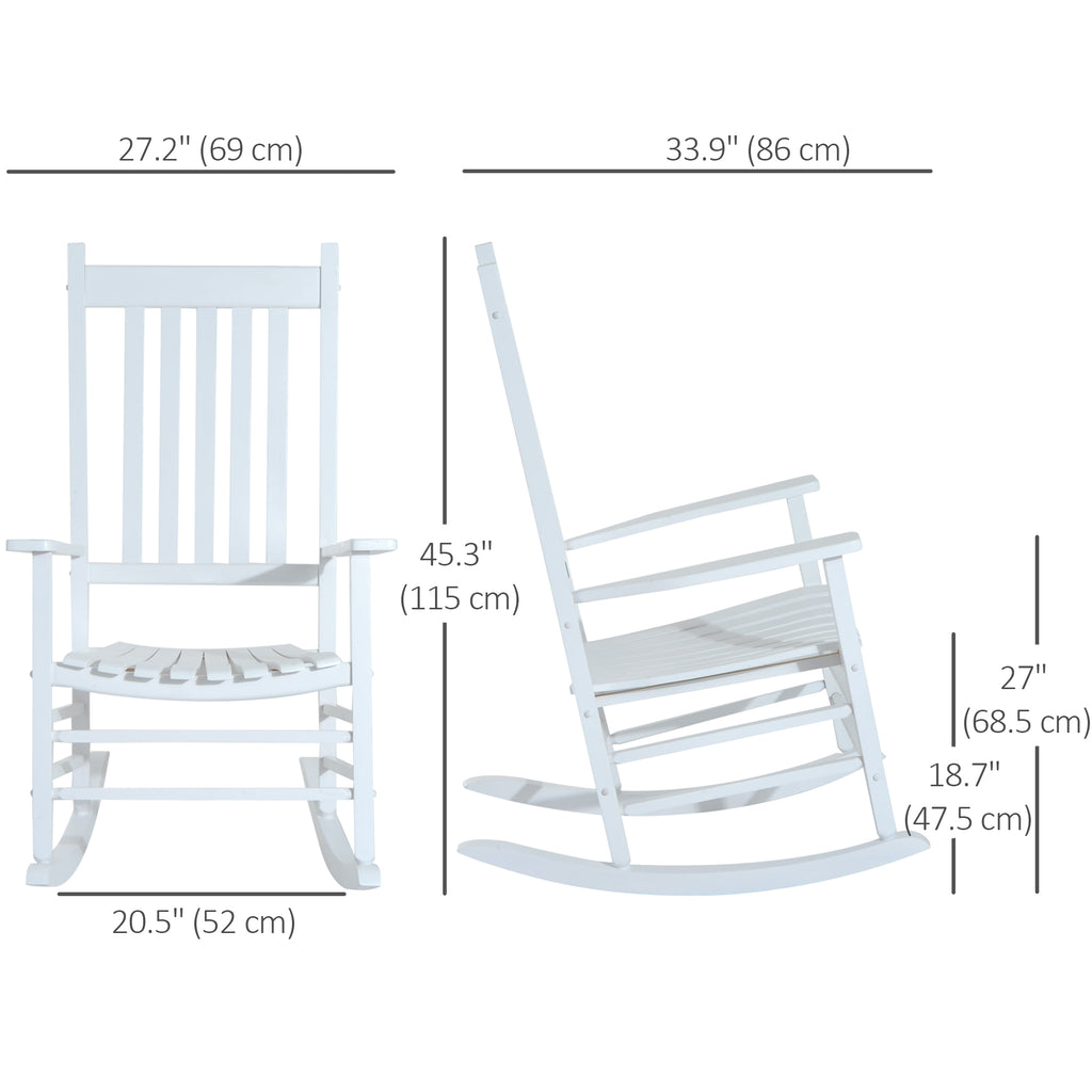 Wooden White Porch Rocking Chair Patio Rocking Single Leisure Reclining Seat Armchair