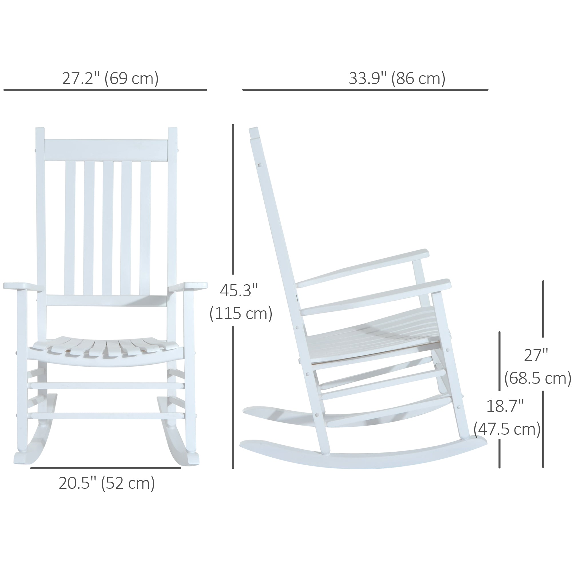 Wooden White Porch Rocking Chair Patio Rocking Single Leisure Reclining Seat Armchair