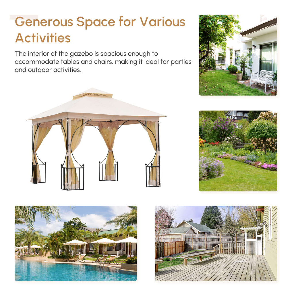10'x10' Patio Gazebo, Outdoor Garden Canopy for Events Party Backyard with Mosquito Netting