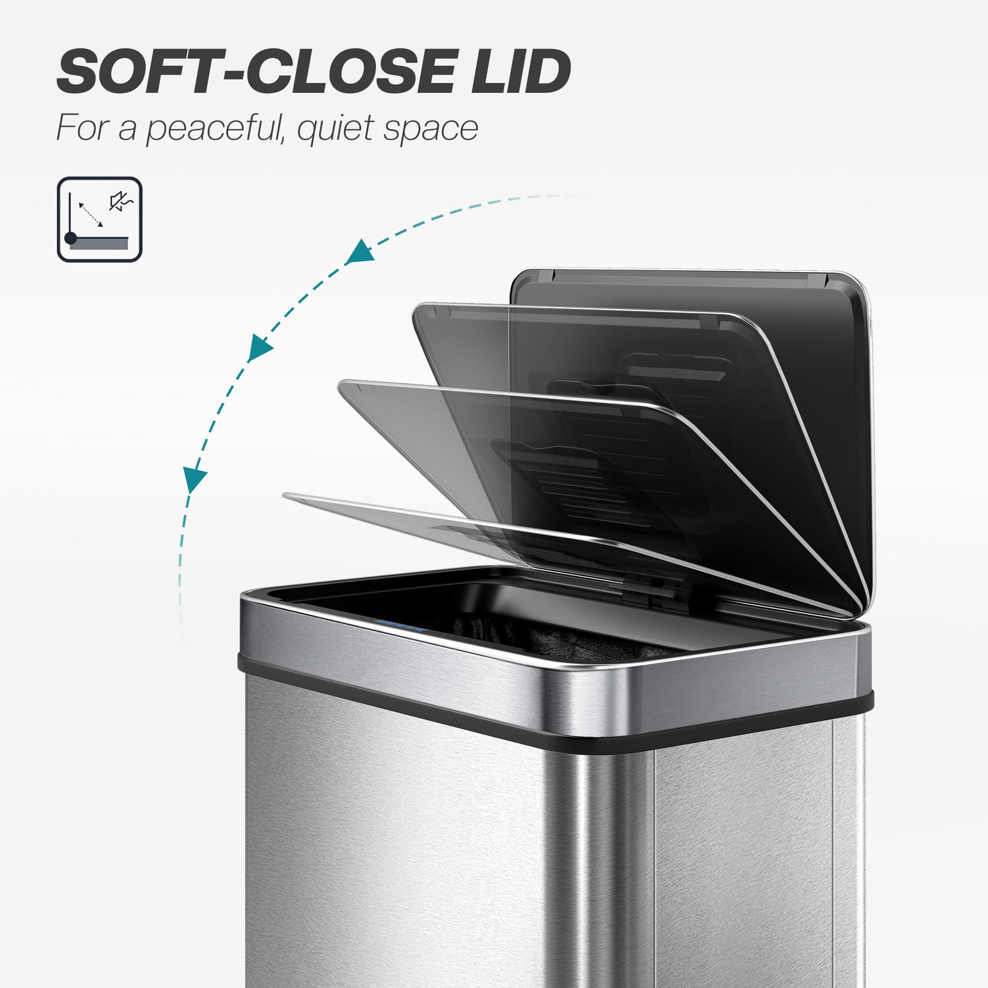 13.2 Gallon Sensor Can, Automatic Garbage Can with Soft-Close Lid, Fingerprint-Proof Stainless Steel, Silver
