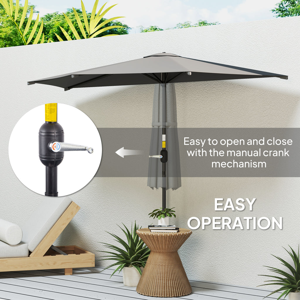 9.8ft Half Umbrella Semi Round Patio Parasol with Crank Handle, Top Vent for Garden, Balcony- NO BASE INCLUDED Dark Grey