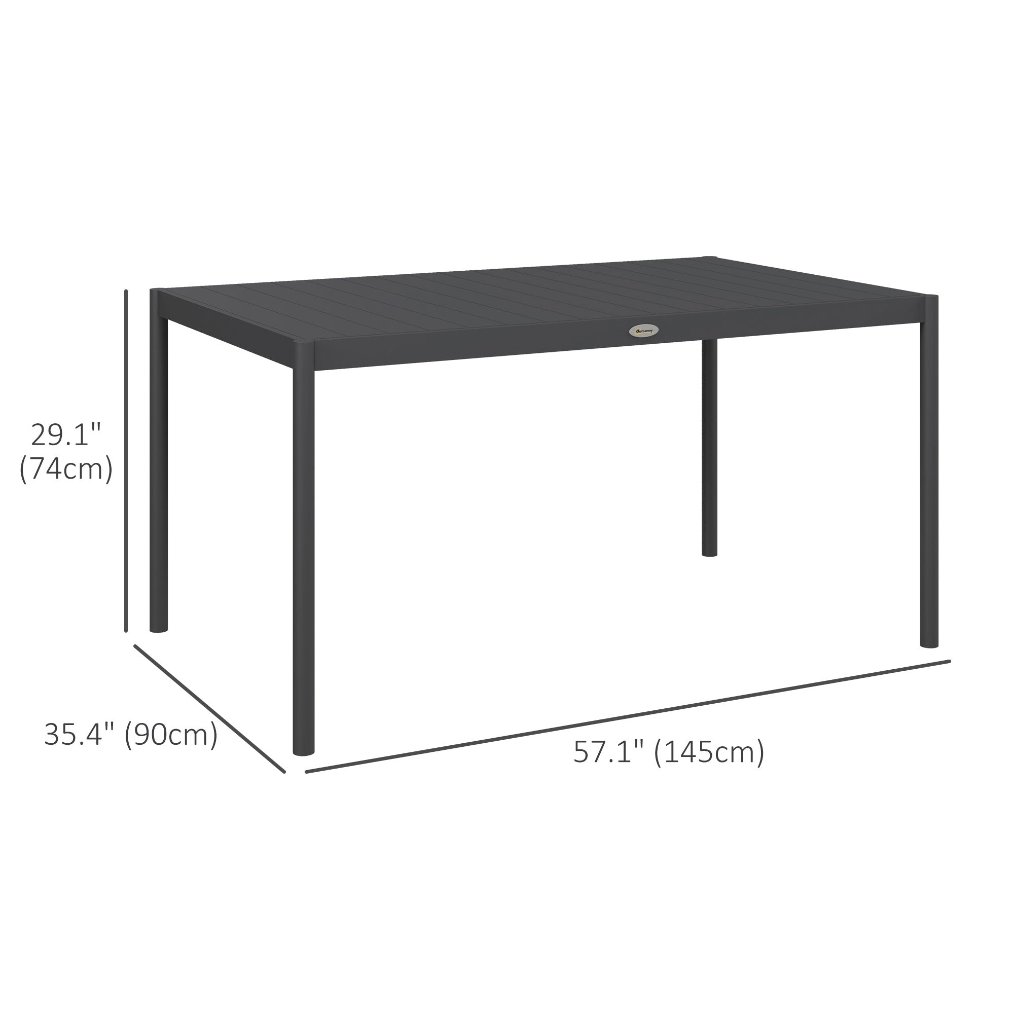 Outdoor Dining Table w/ Aluminium Frame, Garden Table, 57", Dark Grey