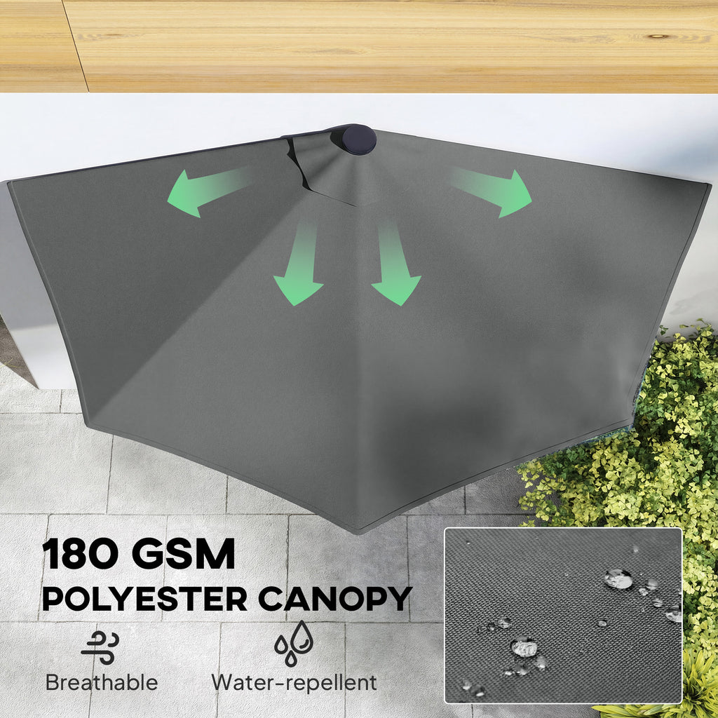 Half Outdoor Patio Umbrella with Solar LED Lights Half Umbrella with Crank 9ft Dark Grey