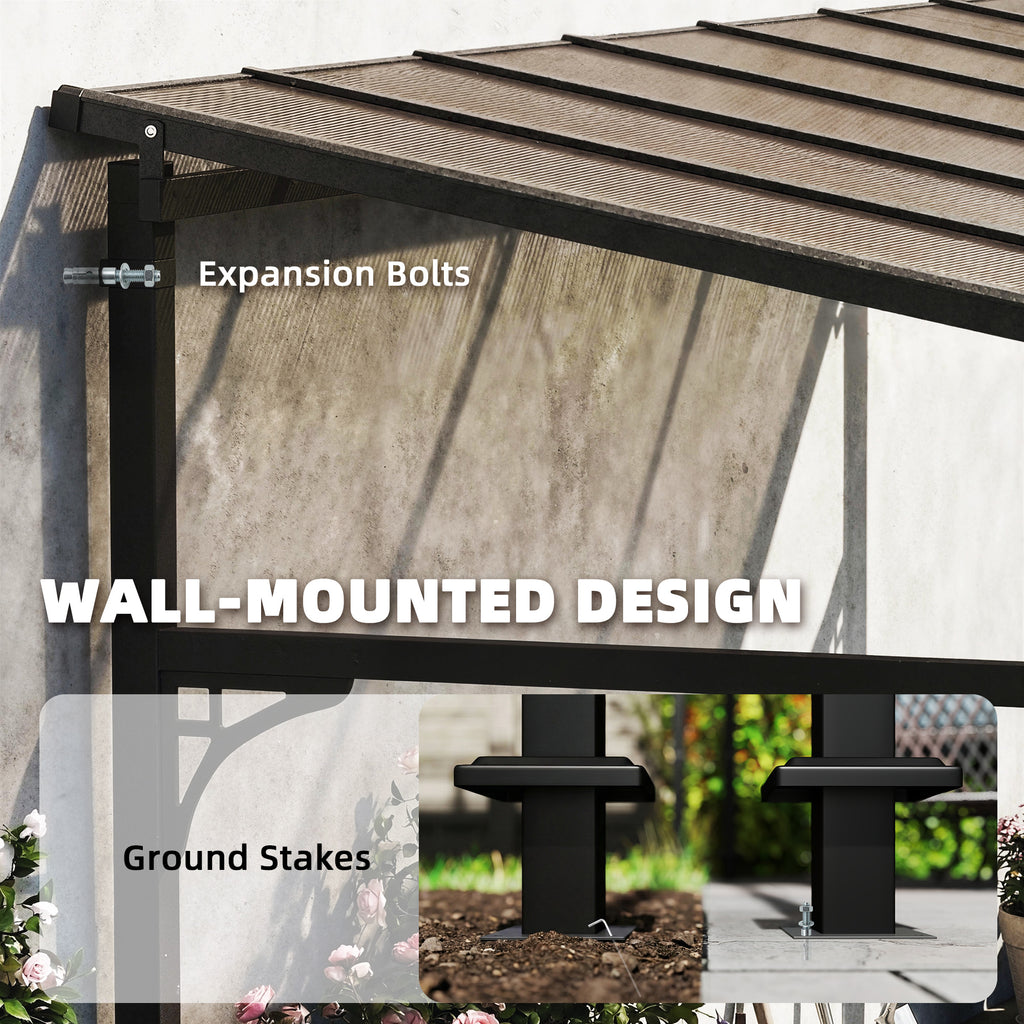 13' x 10' Lean to Gazebo, Hardtop Wall Mounted Outdoor Pergola with Polycarbonate Roof and Metal-Aluminium Frame