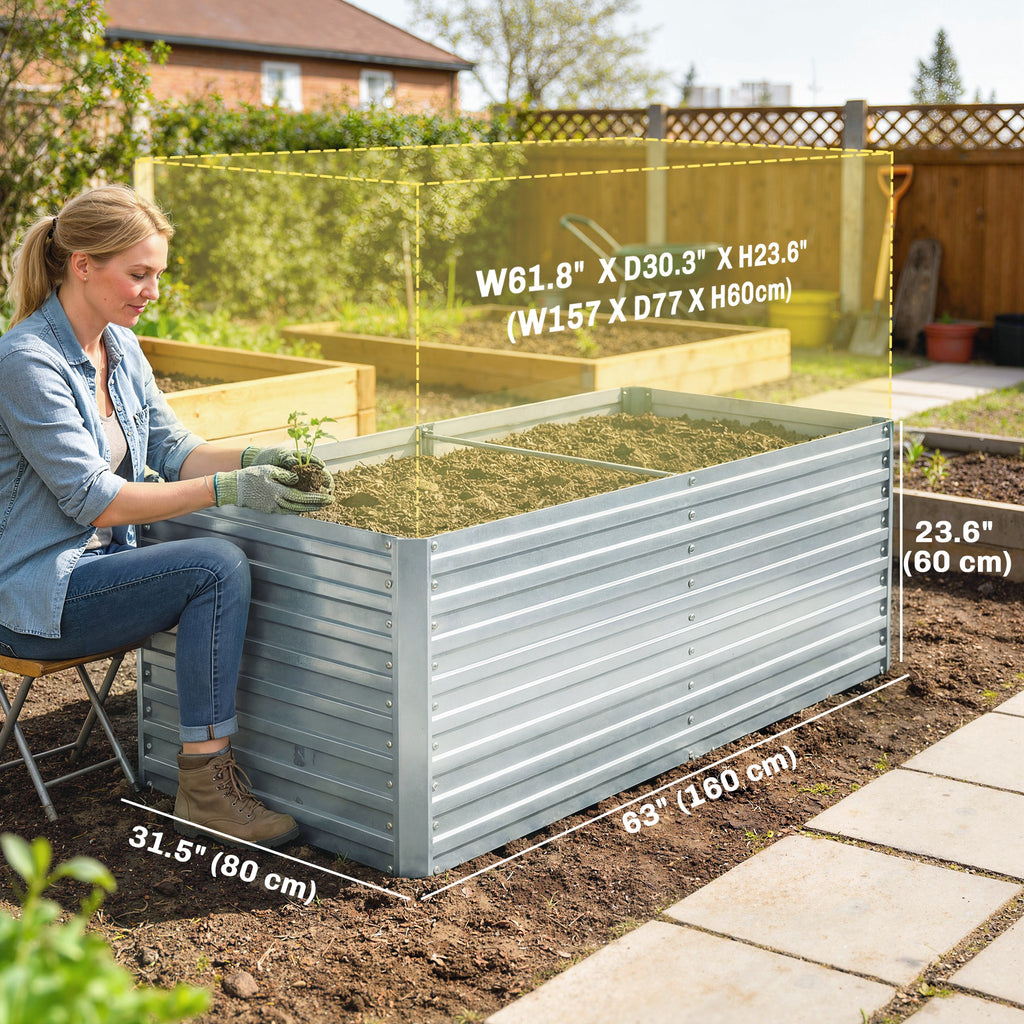 5' x 3' x 2' Raised Garden Bed, Galvanized Planter Box for Growing Flowers, Herbs and Vegetables, Silver