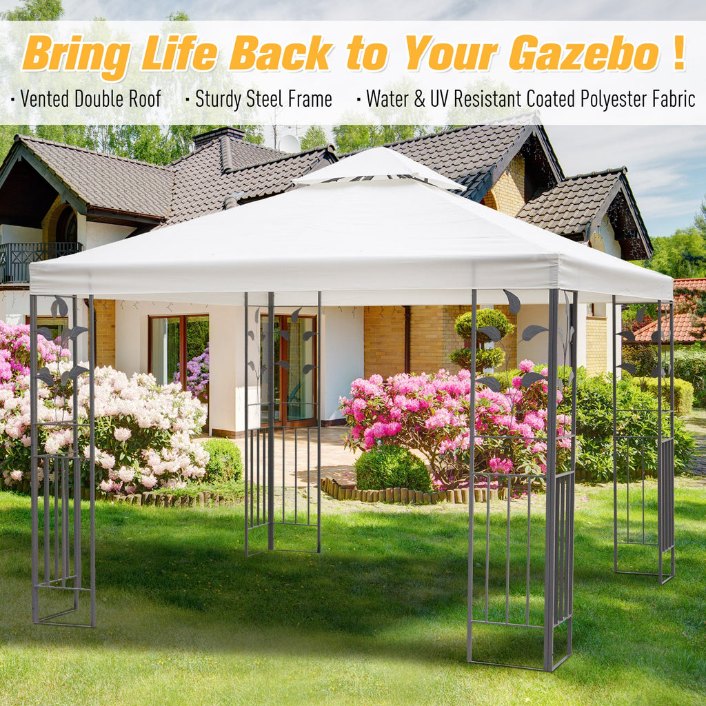 10' x 10' Outdoor Garden Metal Gazebo Patio Canopy Marquee Patio Party Tent Canopy Shelter Vented Roof Decorative Frame, Cream
