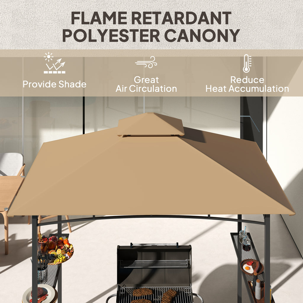 8' x 5' BBQ Grill Gazebo Tent with Double Tiered Canopy for Outdoor Sun Shade,  Khaki