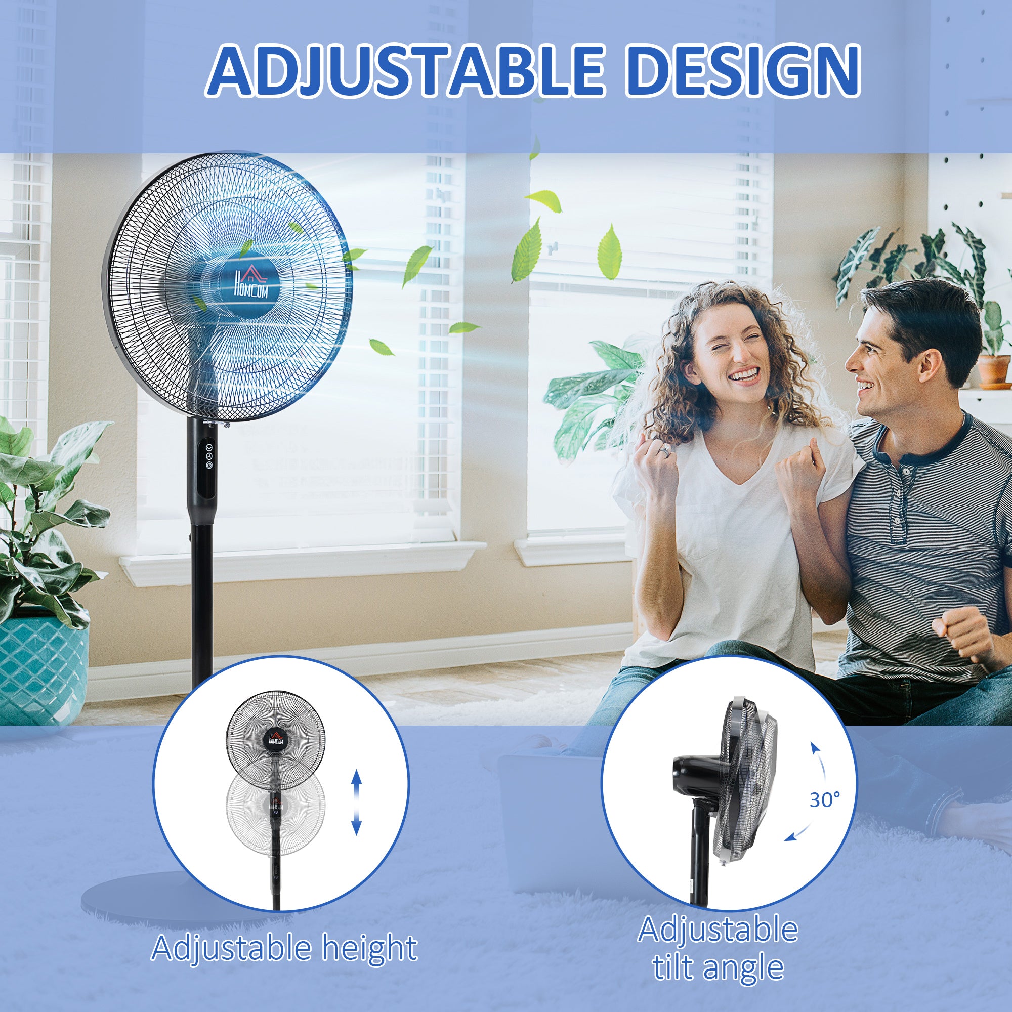Floor Standing Fan with Remote Control, Oscillating, LED Screen, Stand Up Cooling Fan, Tall Pedestal Electric Fan for Home Bedroom, Black